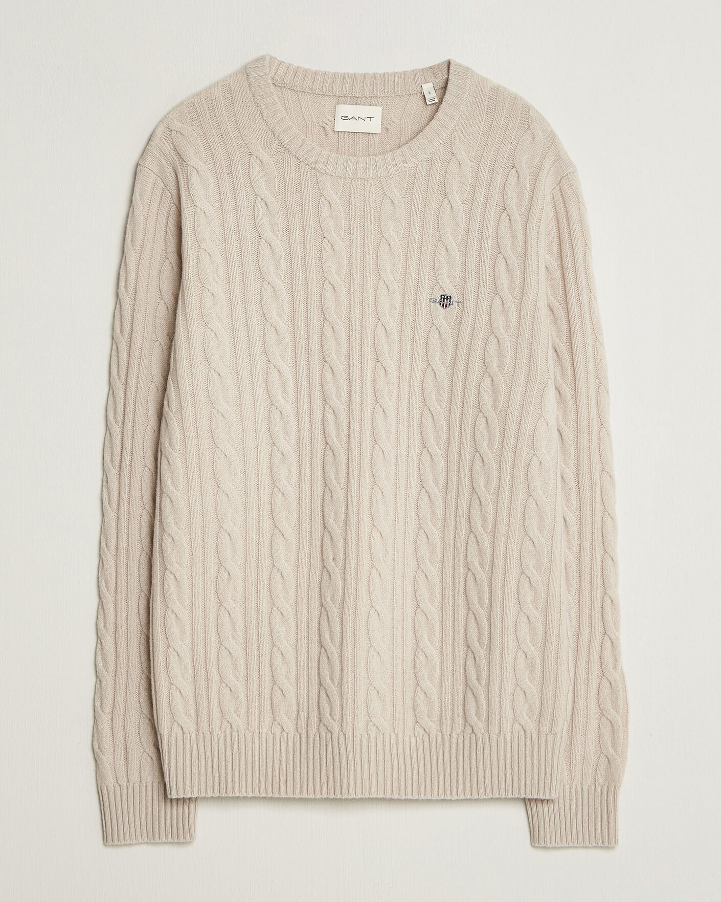 Uomini | Maglieria | Gant | Lambswool Cable Crew Neck Clay Beige