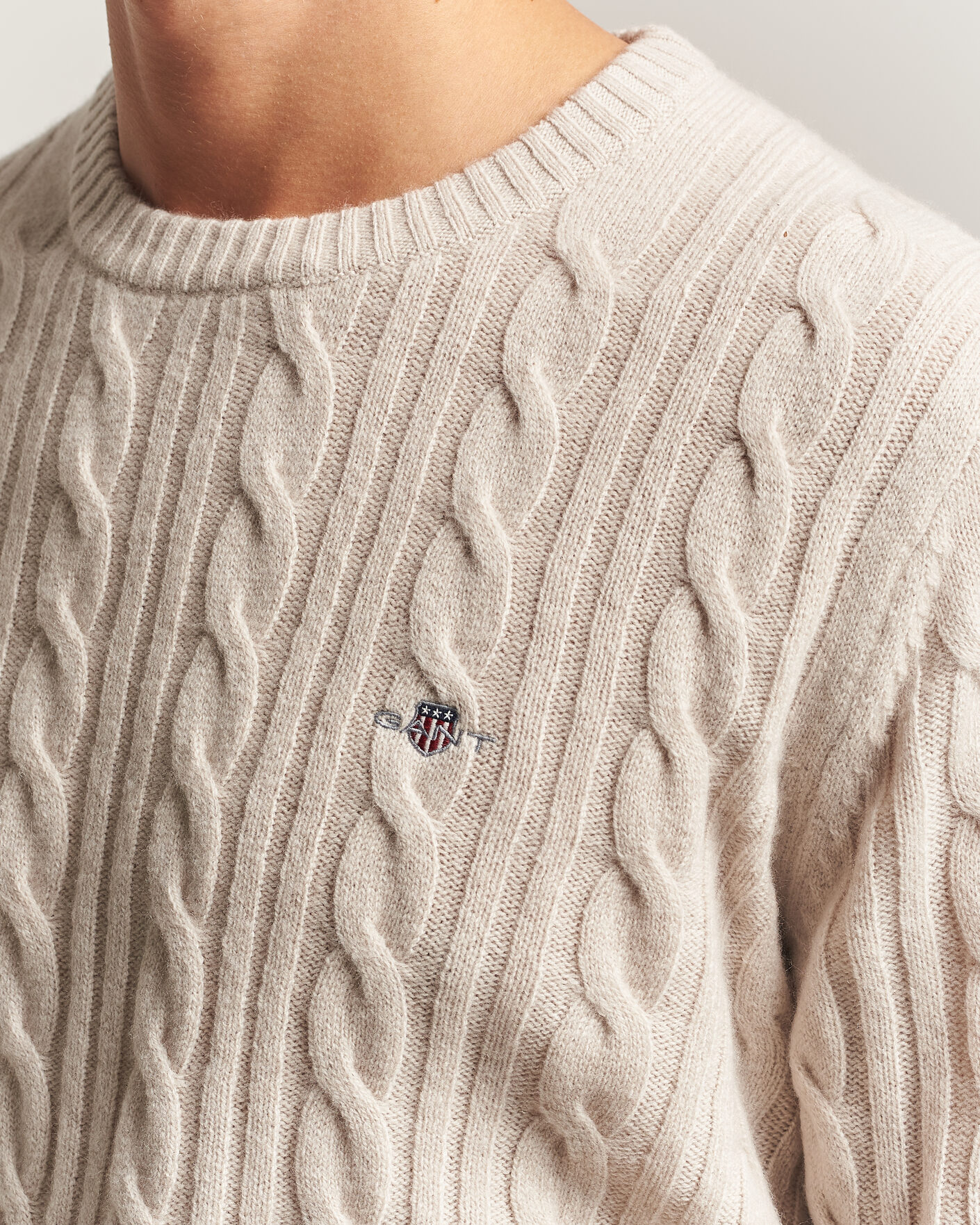 Uomini | Maglieria | Gant | Lambswool Cable Crew Neck Clay Beige