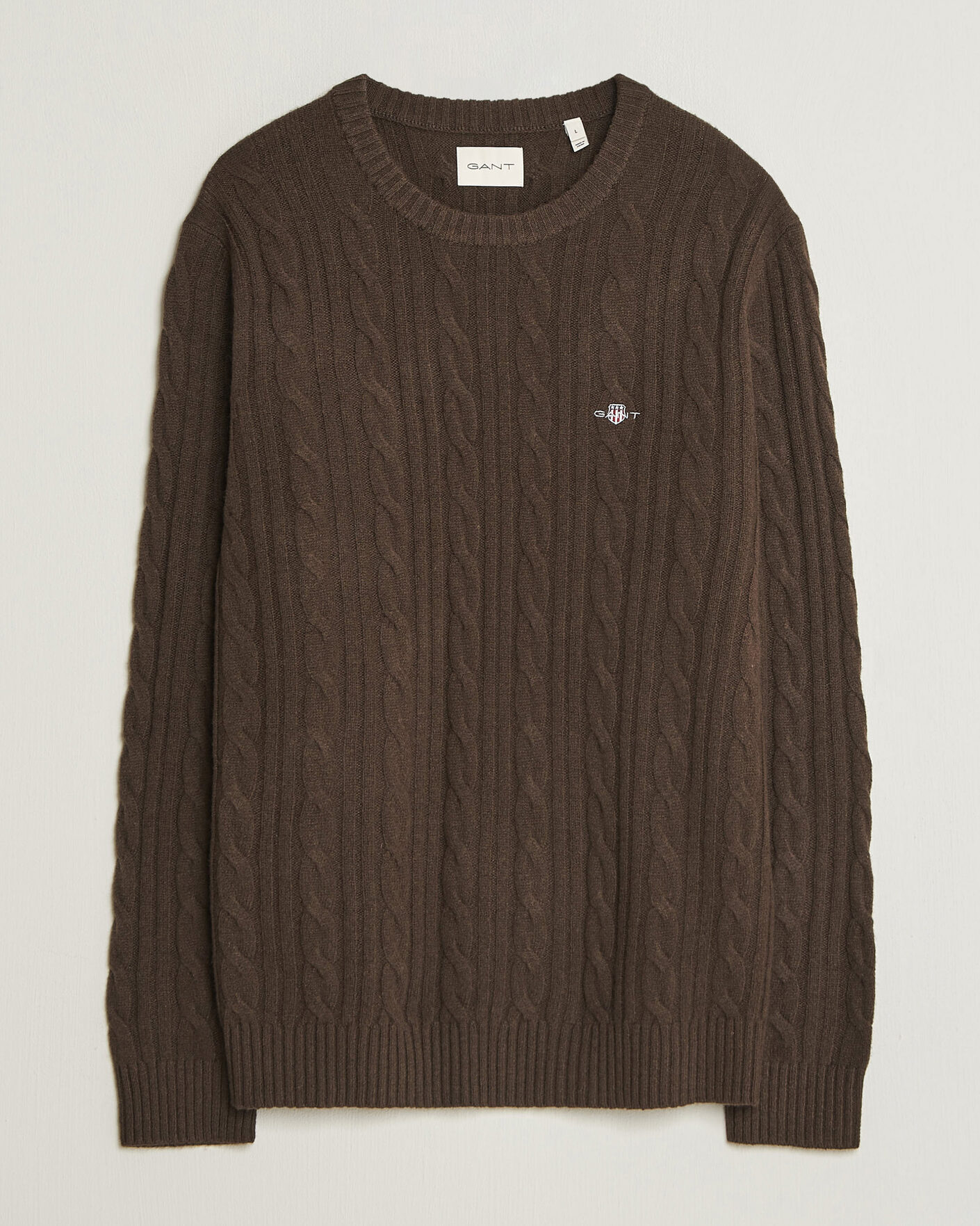Uomini | Maglieria | Gant | Lambswool Cable Crew Neck Black Brown