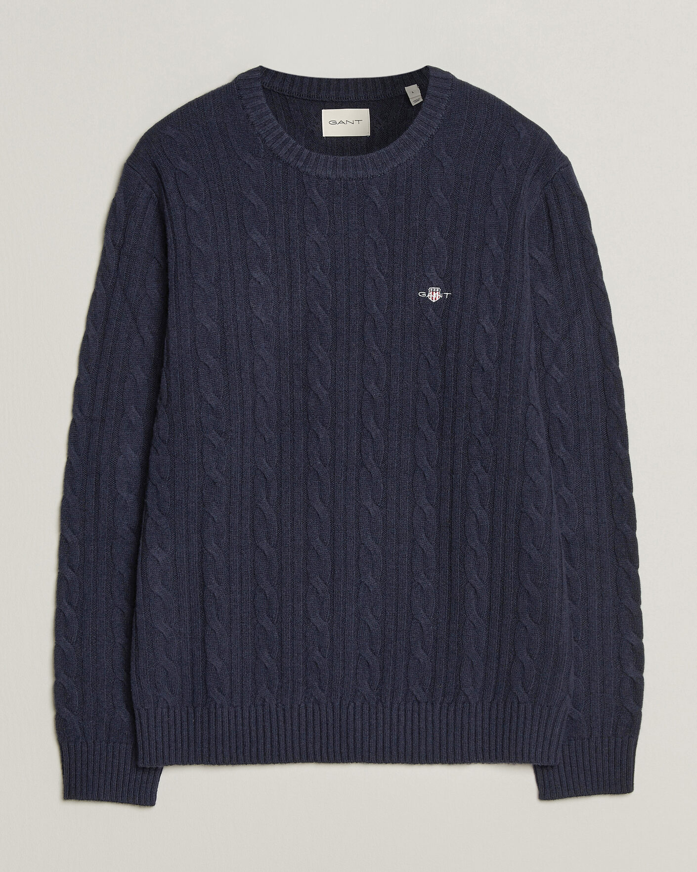 Uomini | Maglieria | Gant | Lambswool Cable Crew Neck Evening Blue