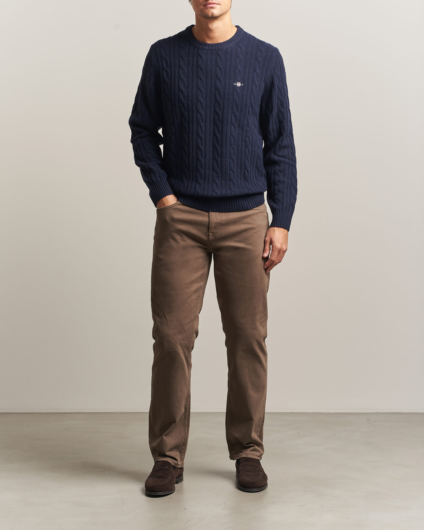 Uomini | Maglieria | Gant | Lambswool Cable Crew Neck Evening Blue