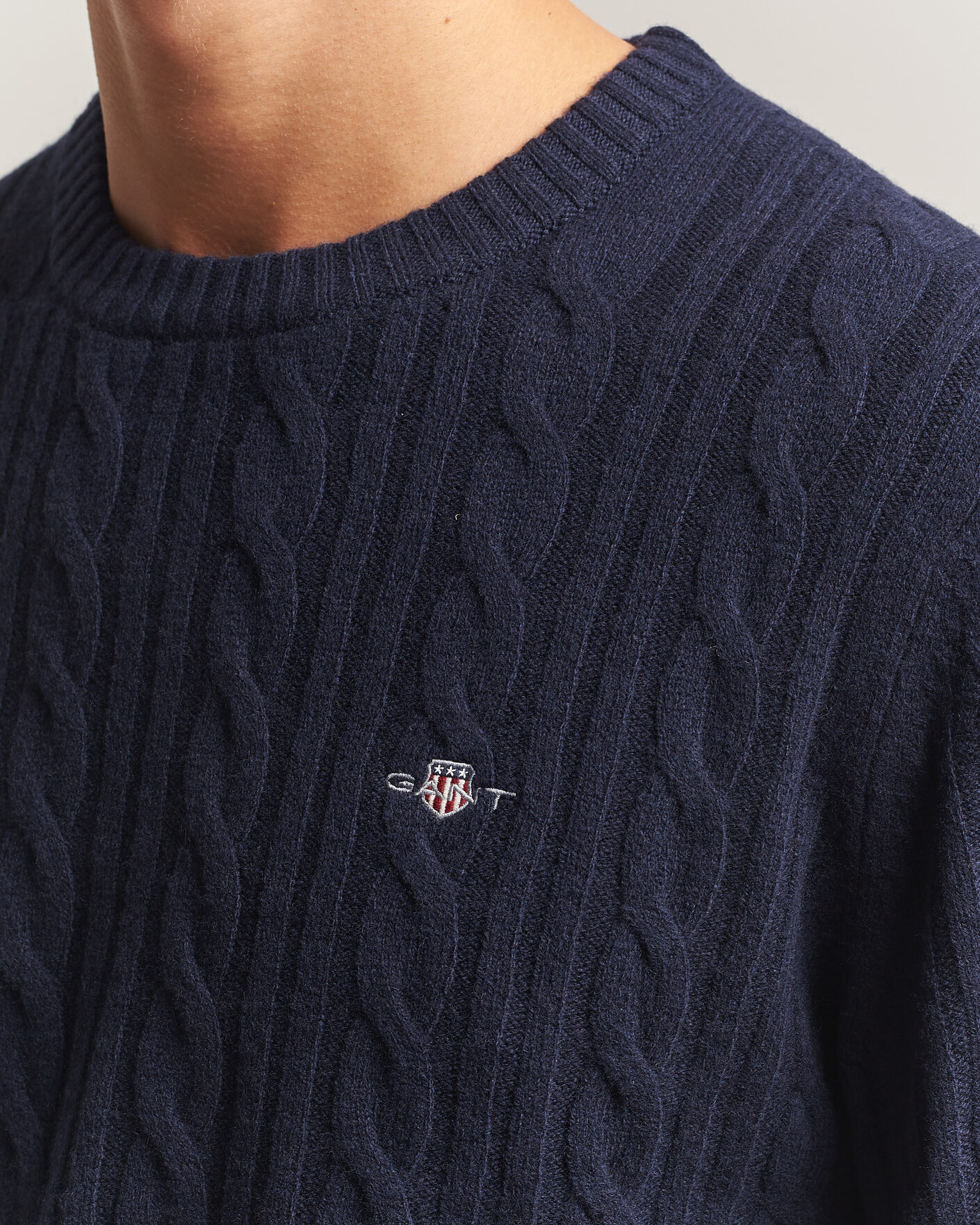 Uomini | Maglieria | Gant | Lambswool Cable Crew Neck Evening Blue