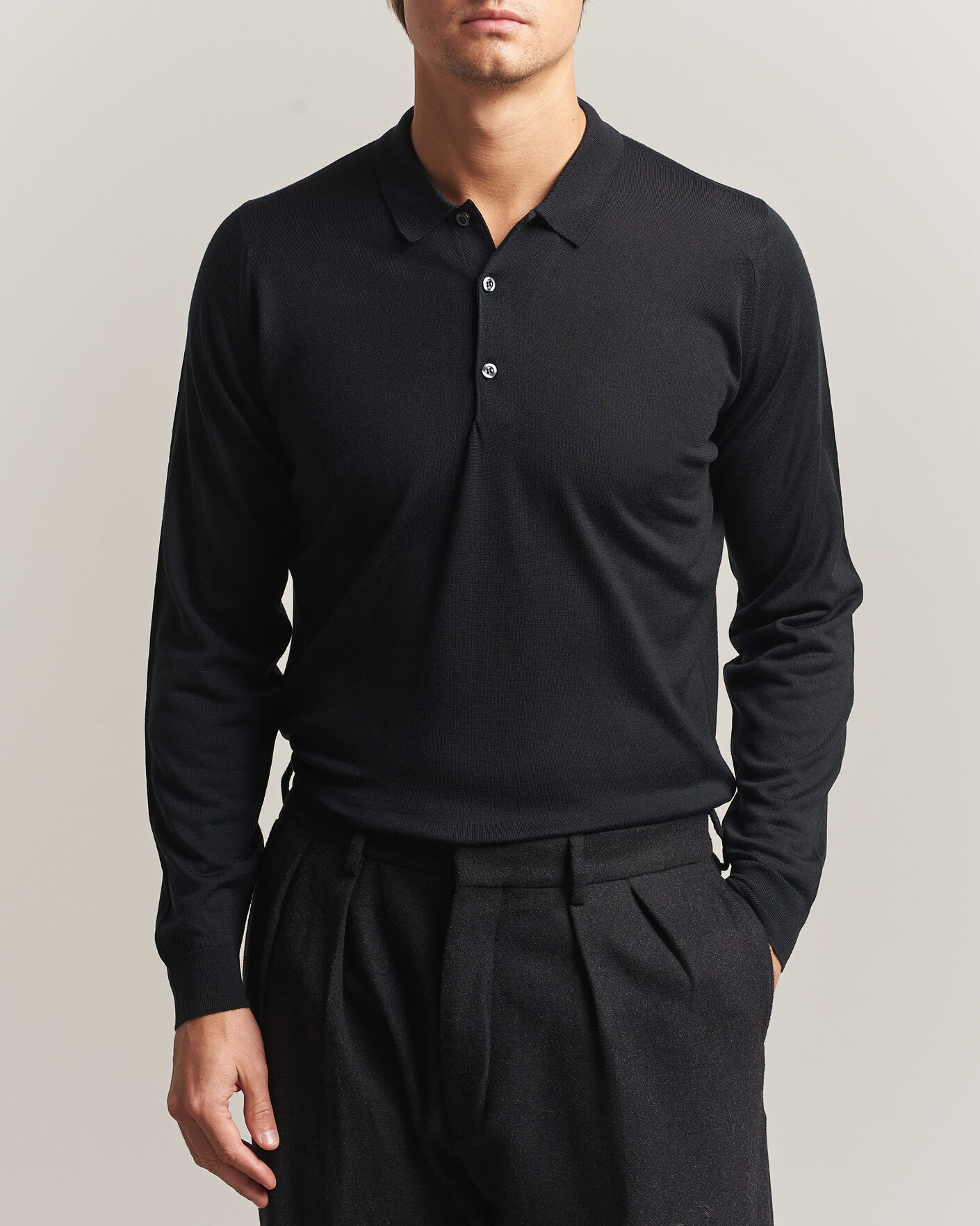 Uomini | Maglieria | John Smedley | Belper Extra Fine Merino Polo Pullover Black