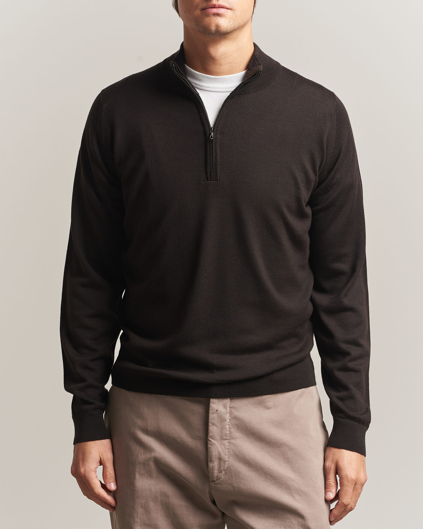 Uomini | Maglieria | John Smedley | Tapton Extra Fine Merino Half Zip Faulkner Brown