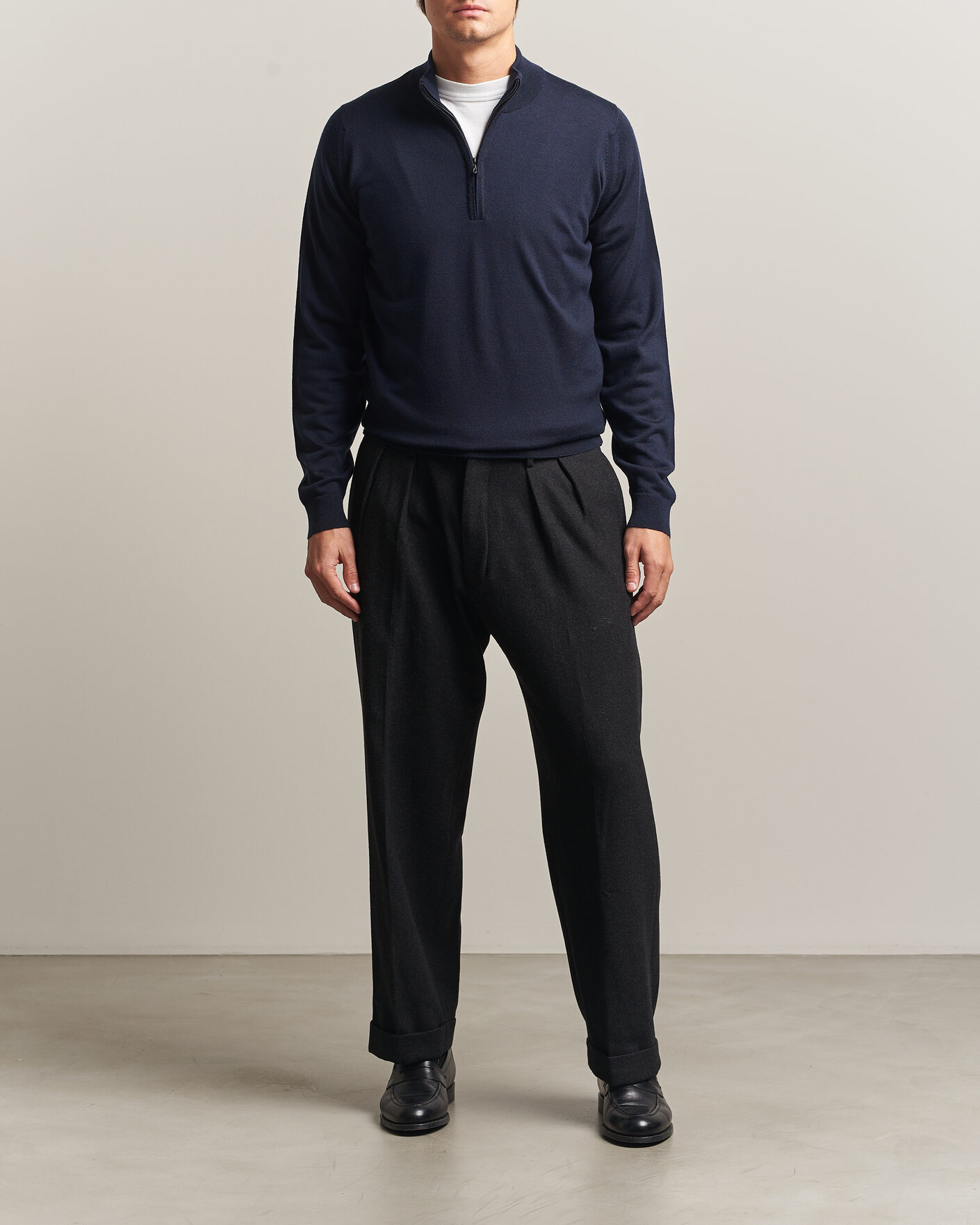 Uomini | Maglieria | John Smedley | Tapton Extra Fine Merino Half Zip Midnight