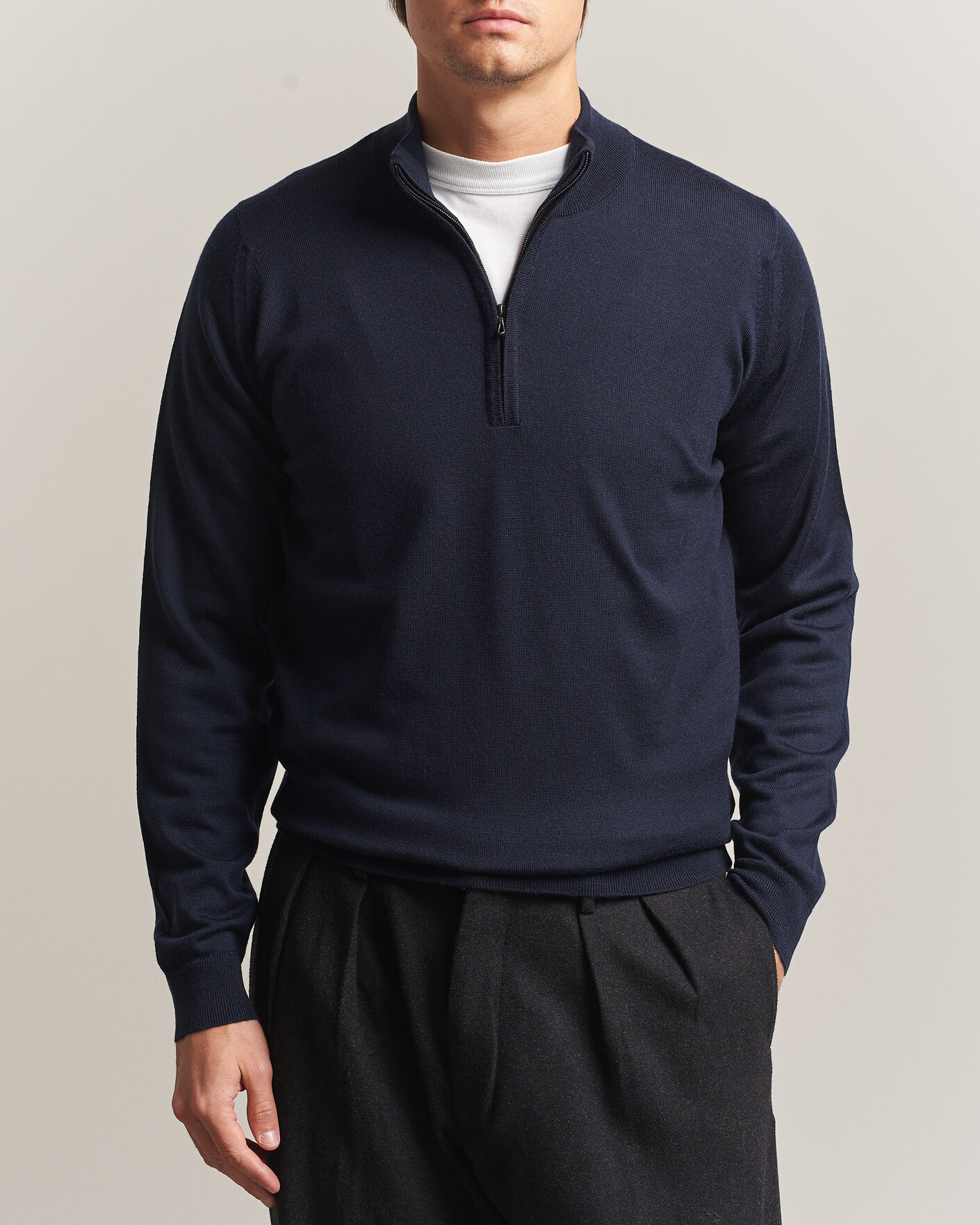 Uomini | Maglieria | John Smedley | Tapton Extra Fine Merino Half Zip Midnight