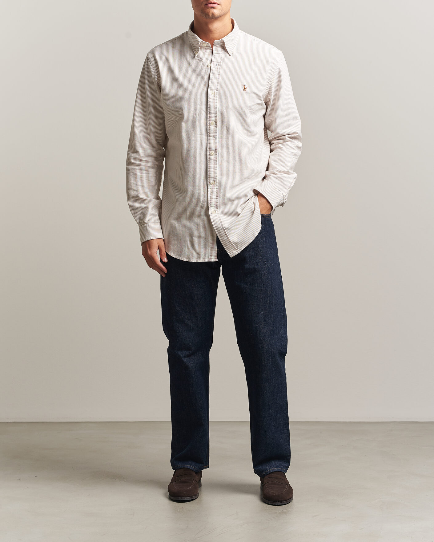 Uomini | Camicie | Polo Ralph Lauren | Custom Fit Striped Oxford Shirt Camel/White