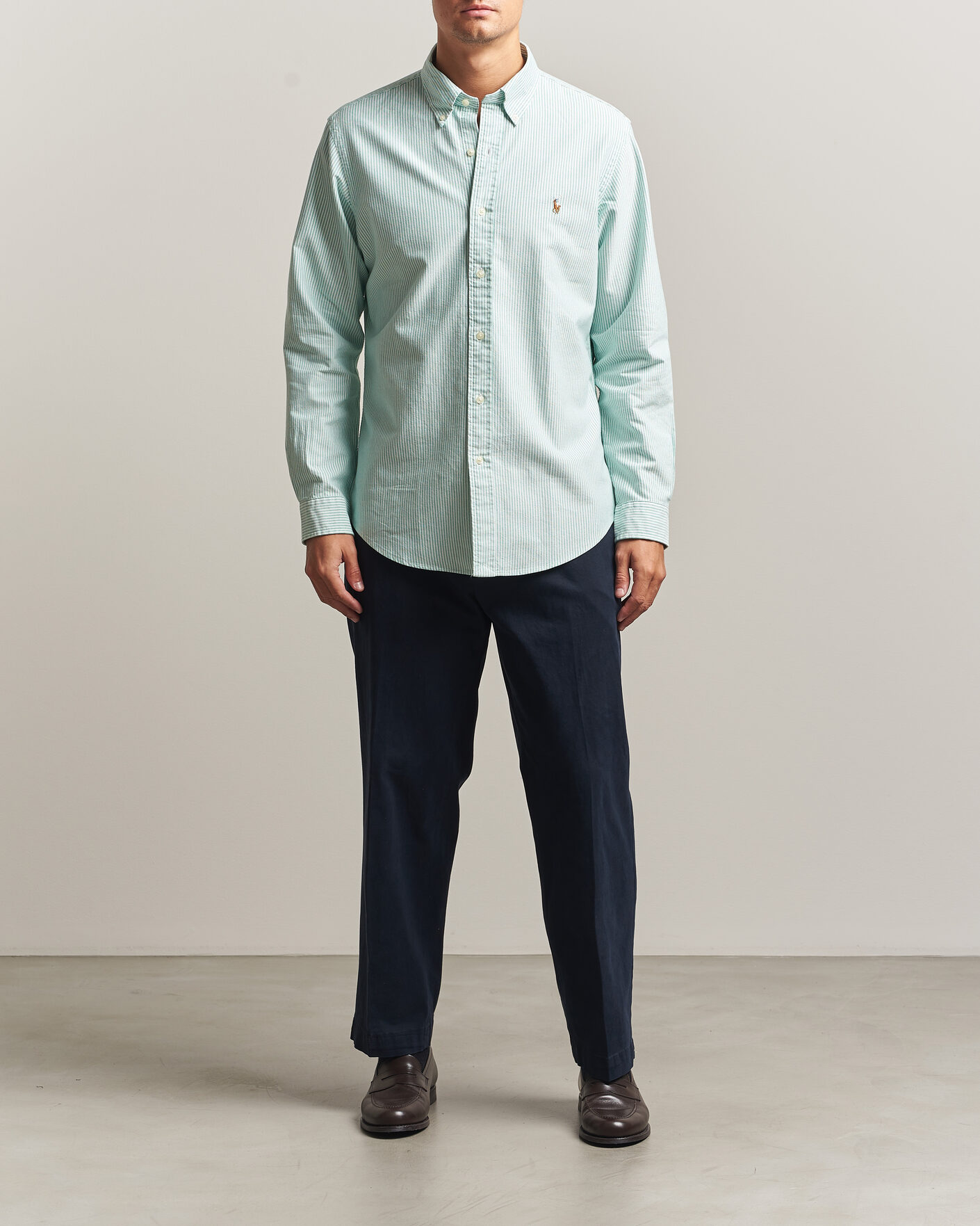 Uomini | Camicie | Polo Ralph Lauren | Custom Fit Striped Oxford Shirt Scarab Green/White