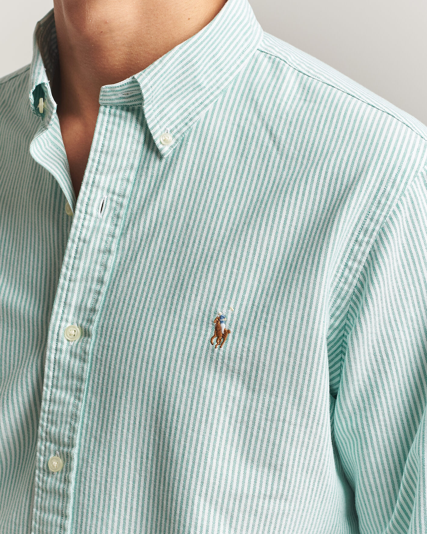 Uomini | Camicie | Polo Ralph Lauren | Custom Fit Striped Oxford Shirt Scarab Green/White