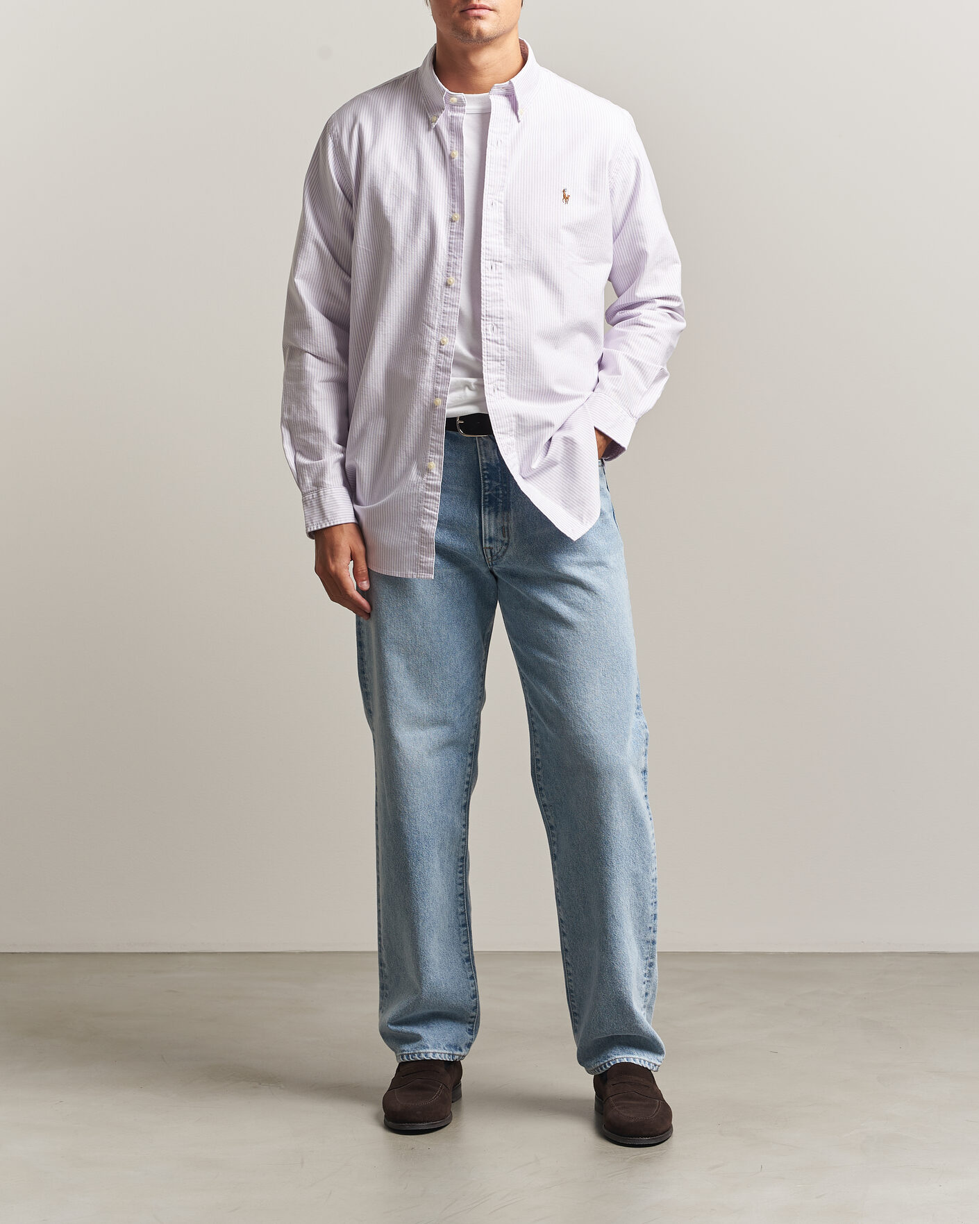 Uomini | Camicie | Polo Ralph Lauren | Custom Fit Striped Oxford Shirt Lilac/White