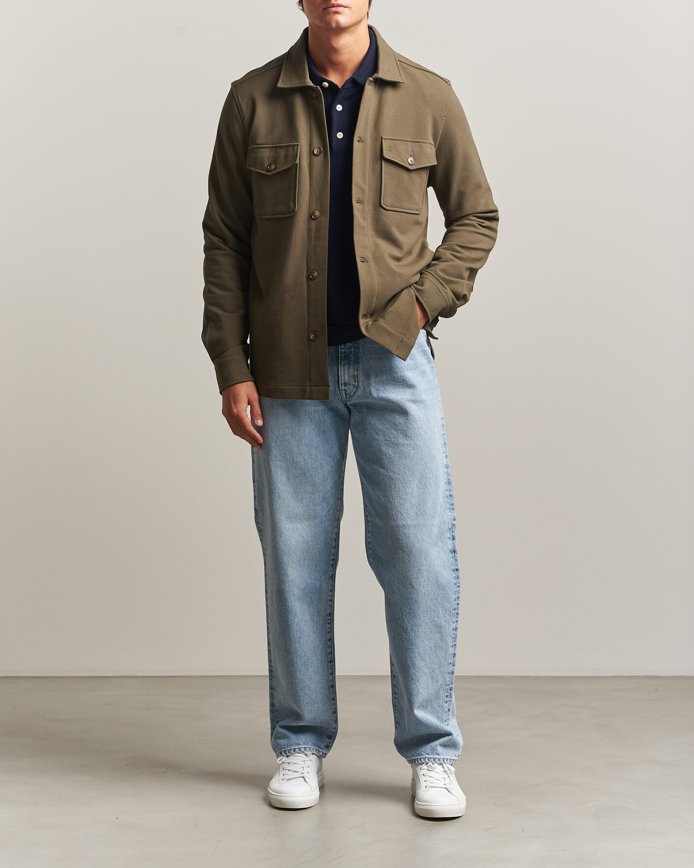 Uomini | Camicie | Morris | Andrew Jersey Overshirt Olive