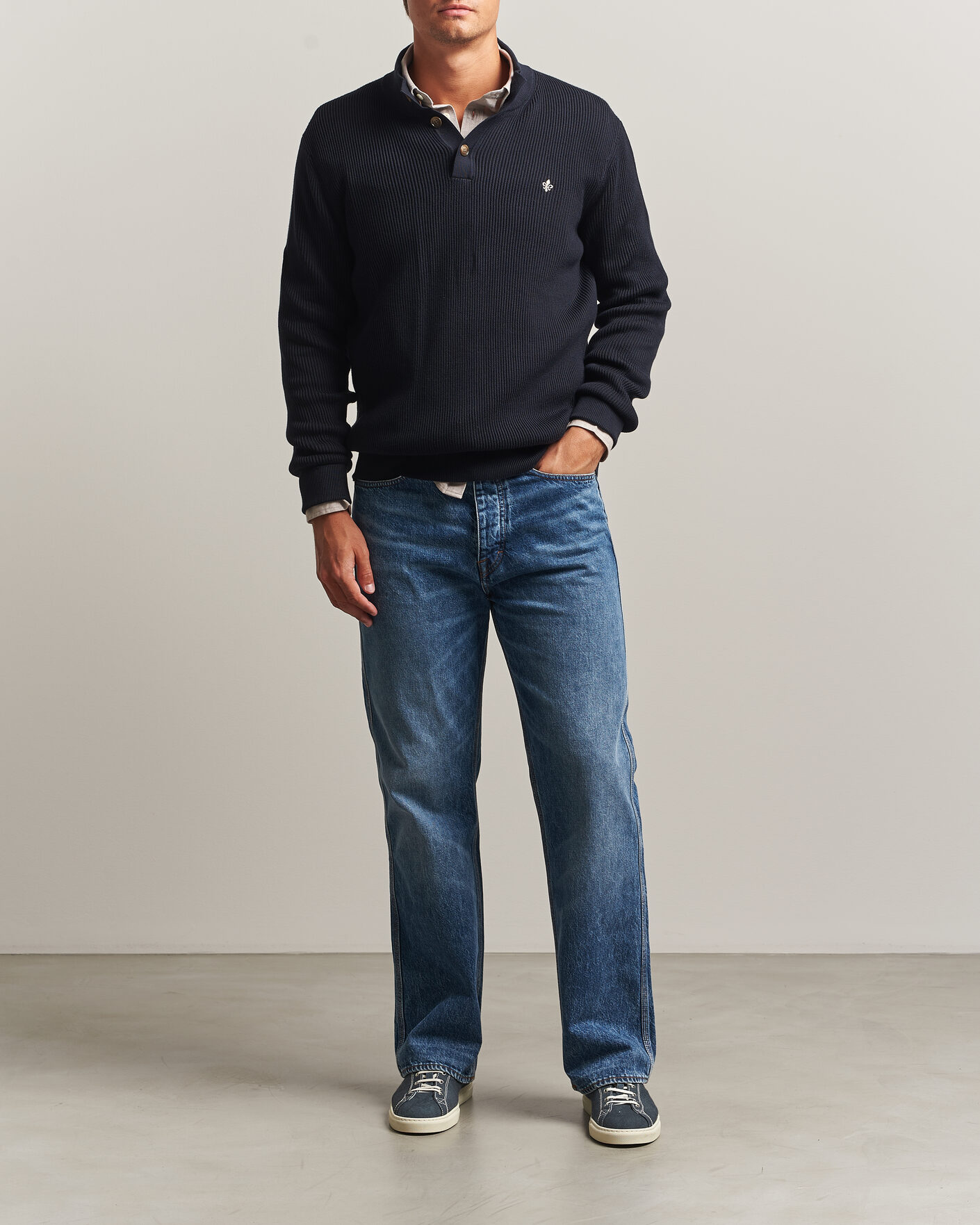 Uomini | Maglieria | Morris | Niall Half Button Sweater Old Blue