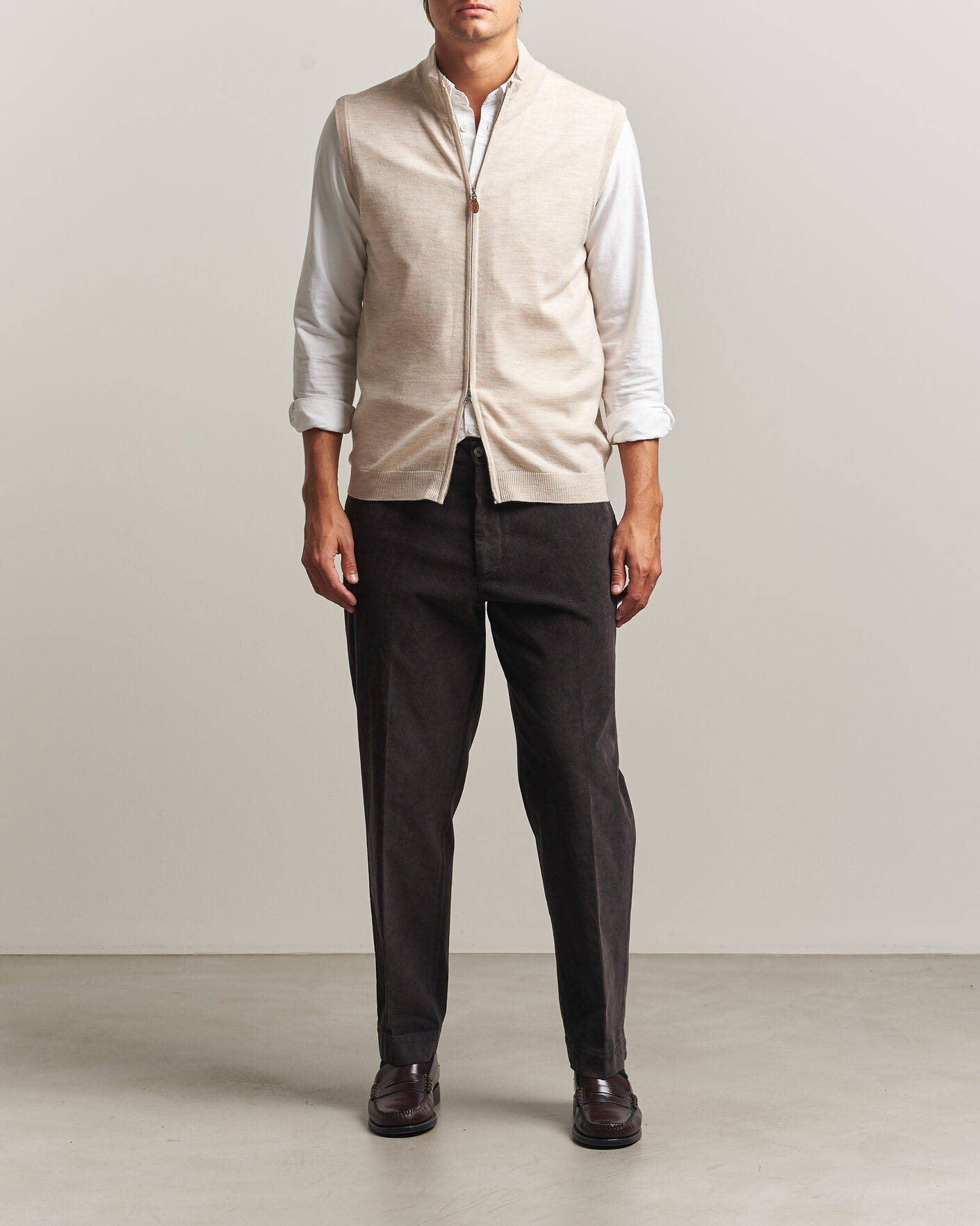 Uomini | Maglieria | Morris | Merino Zip Vest Off White