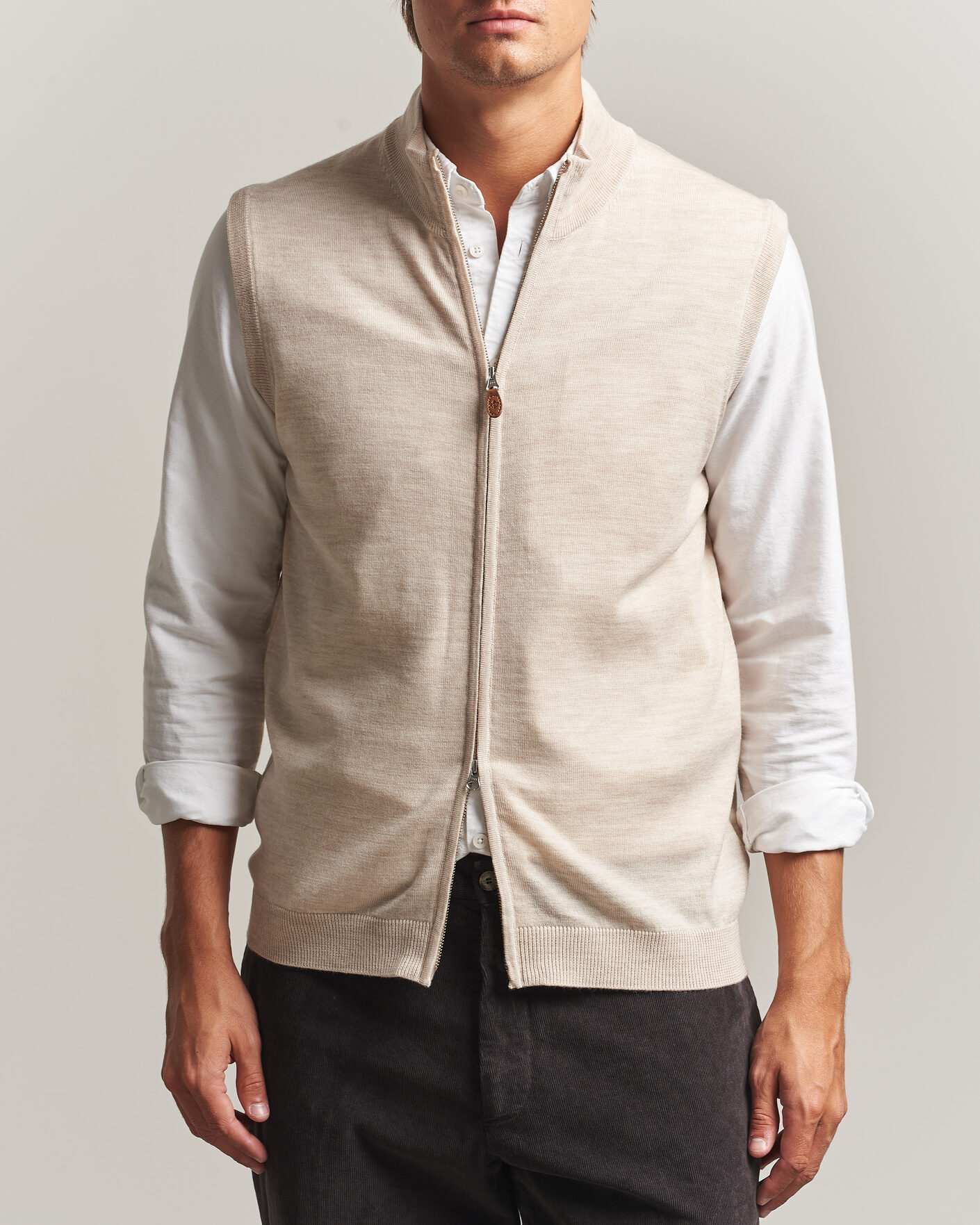 Uomini | Maglieria | Morris | Merino Zip Vest Off White