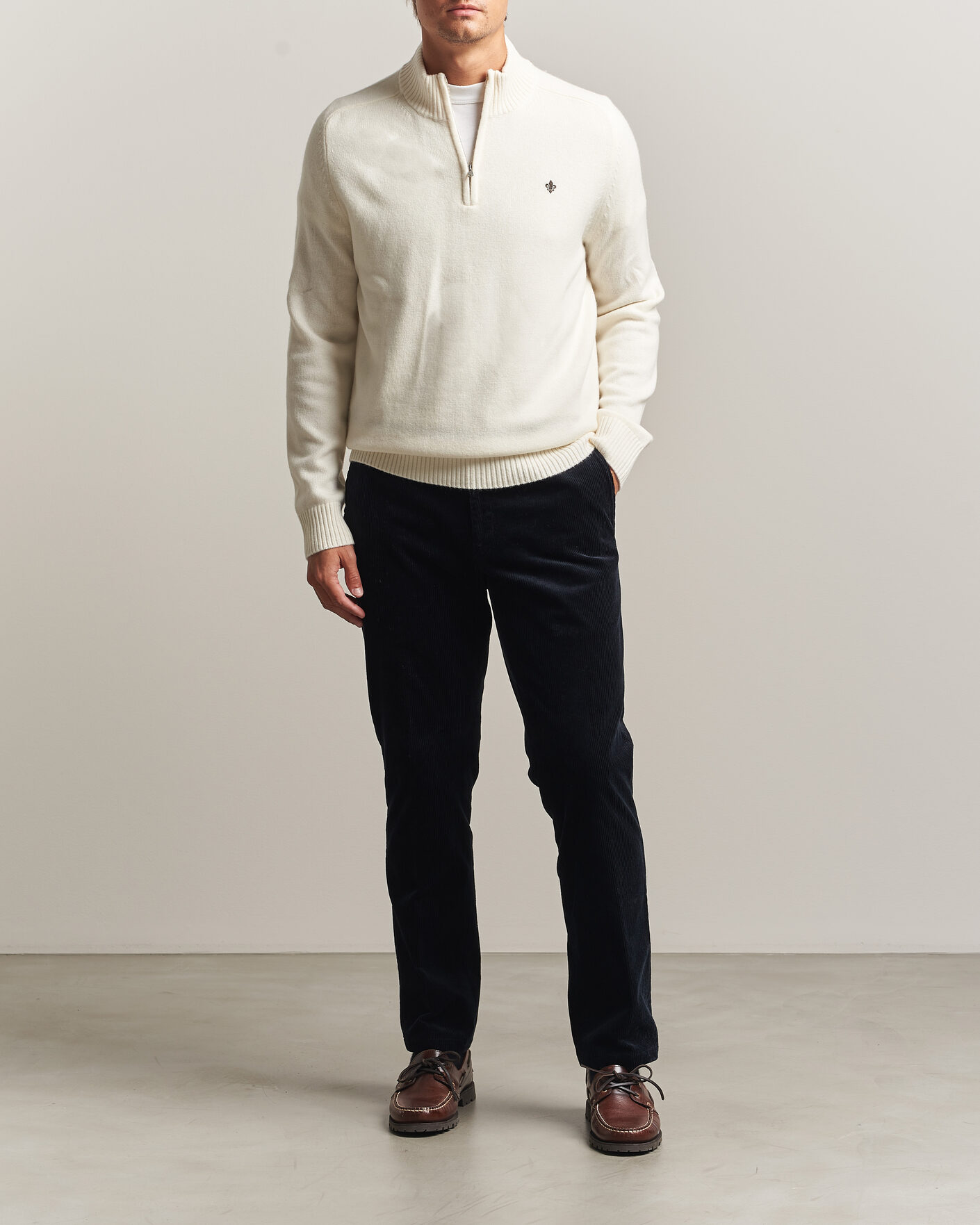 Uomini | Maglieria | Morris | Hertford Lambswool Half Zip Off White