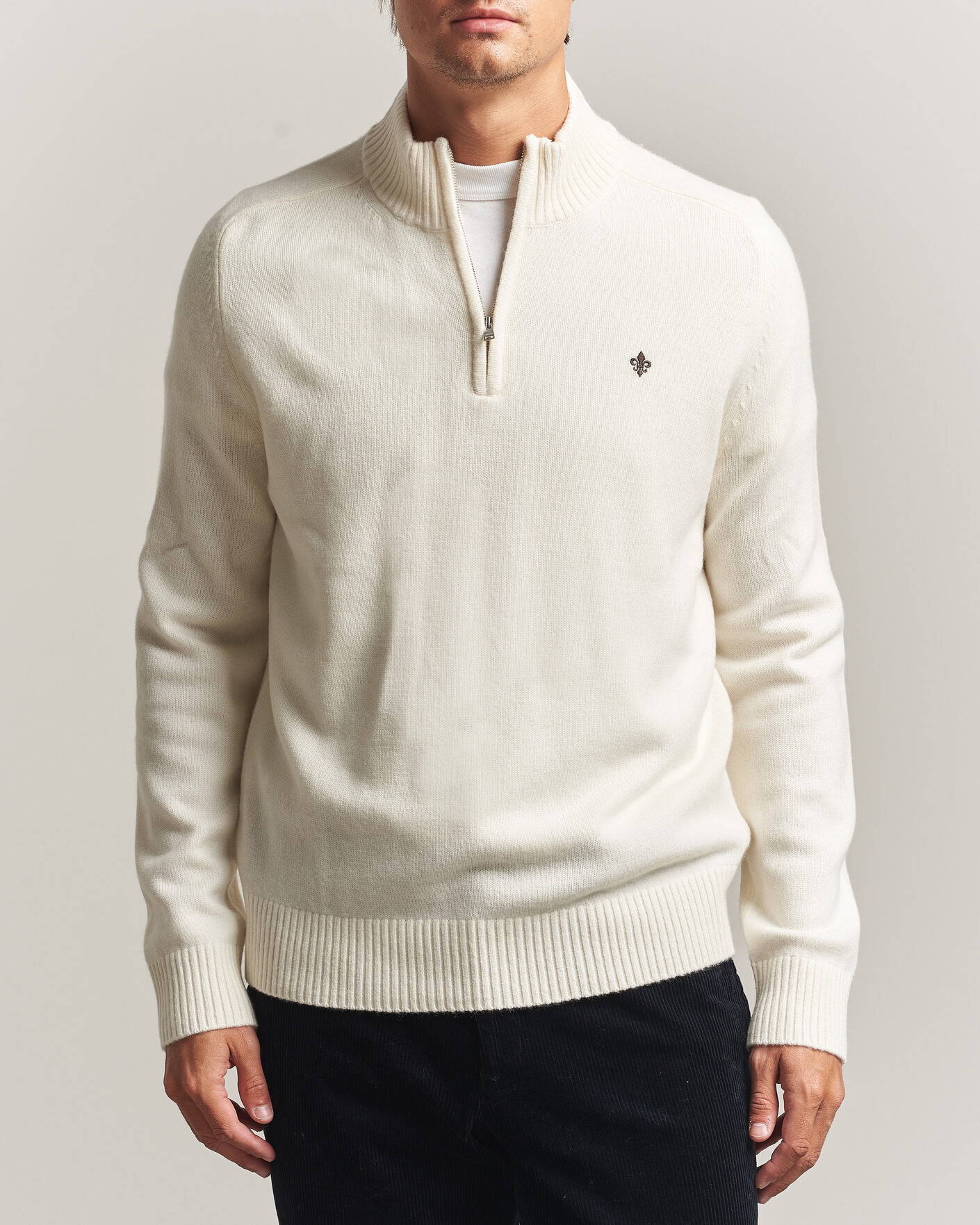 Uomini | Maglieria | Morris | Hertford Lambswool Half Zip Off White