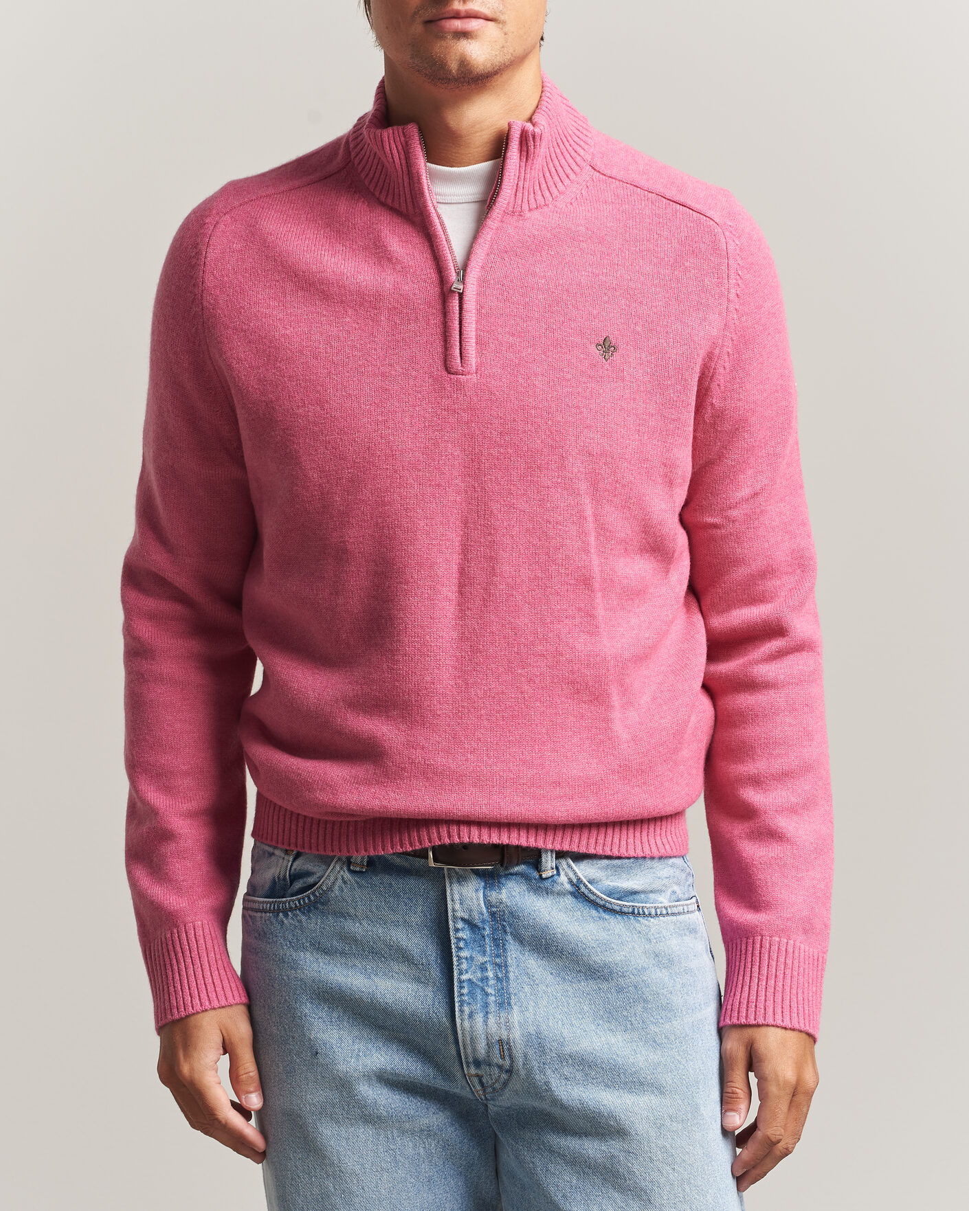 Uomini | Maglieria | Morris | Hertford Lambswool Half Zip Cerise
