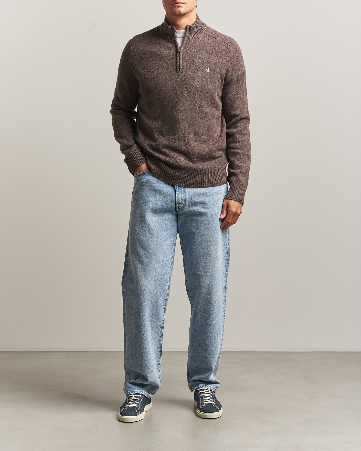 Uomini | Maglieria | Morris | Hertford Lambswool Half Zip Brown