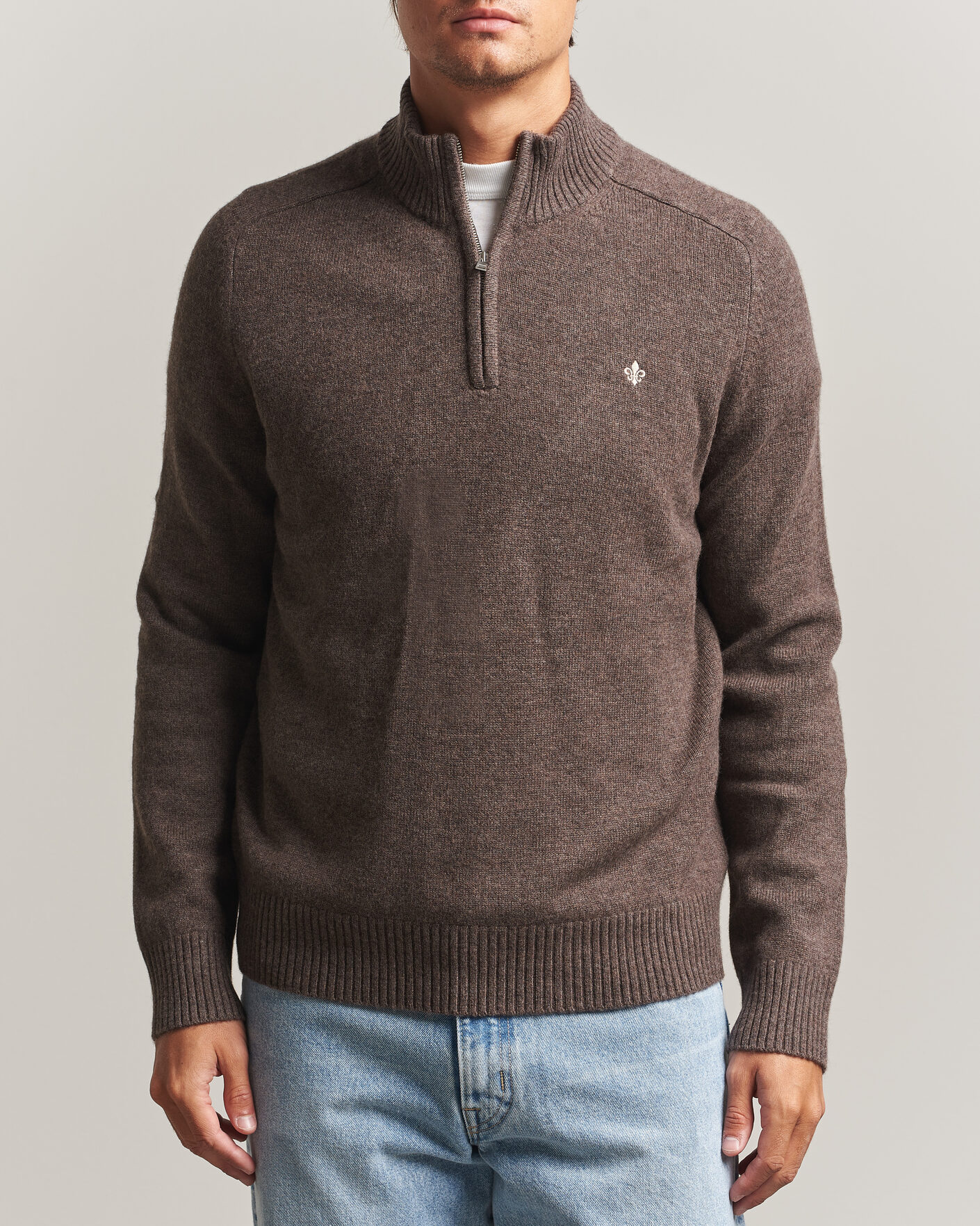 Uomini | Maglieria | Morris | Hertford Lambswool Half Zip Brown