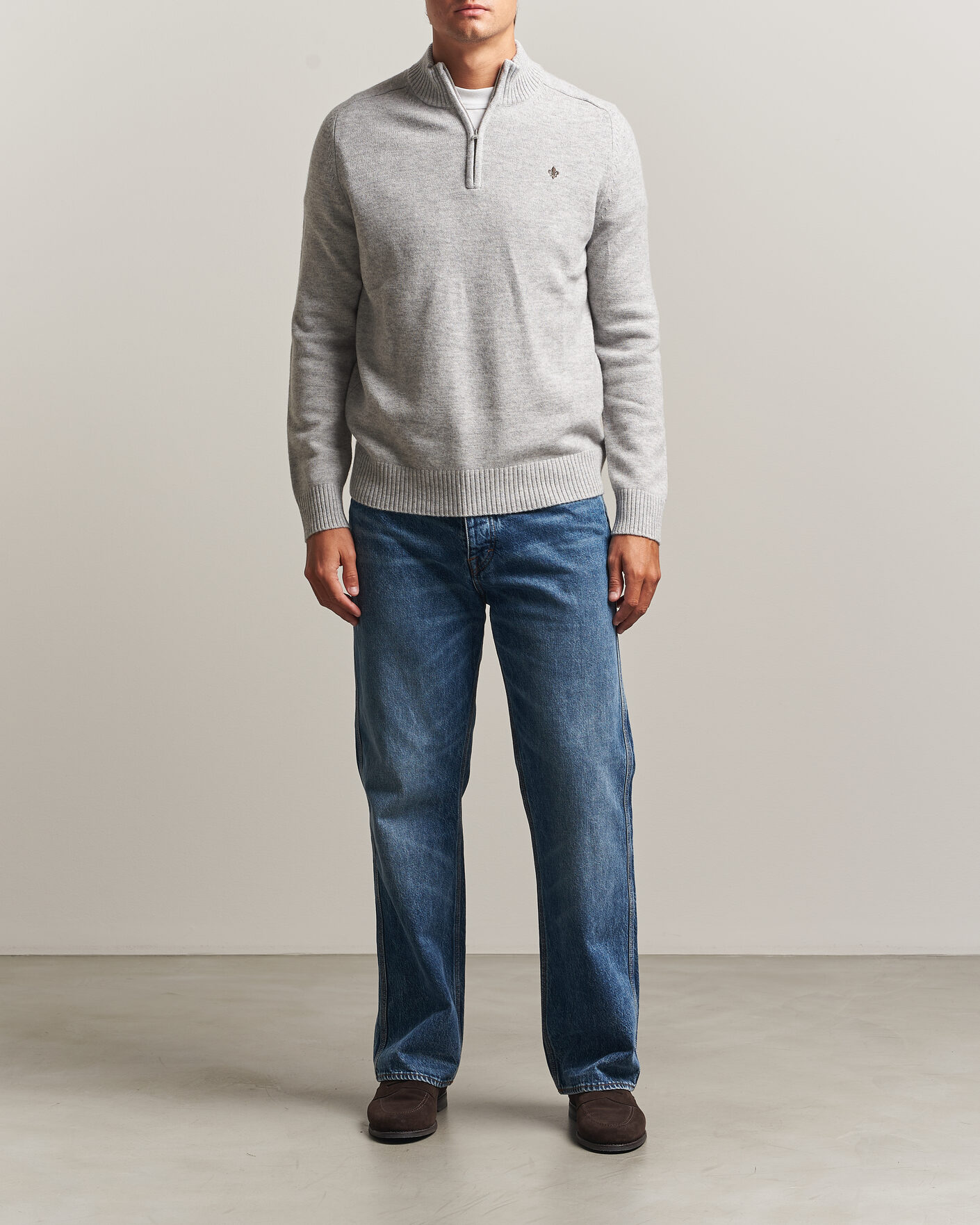 Uomini | Maglieria | Morris | Hertford Lambswool Half Zip Grey
