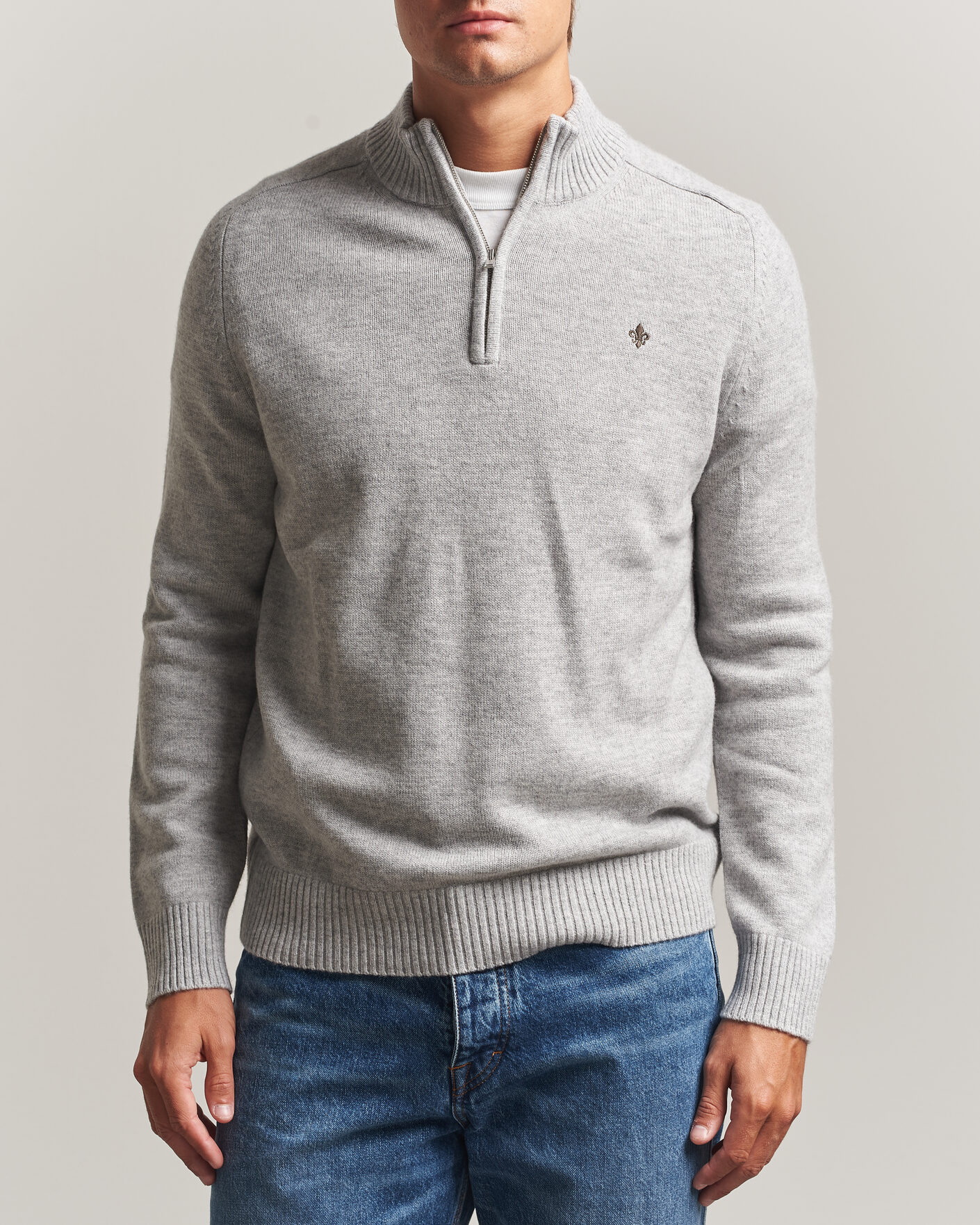 Uomini | Maglieria | Morris | Hertford Lambswool Half Zip Grey