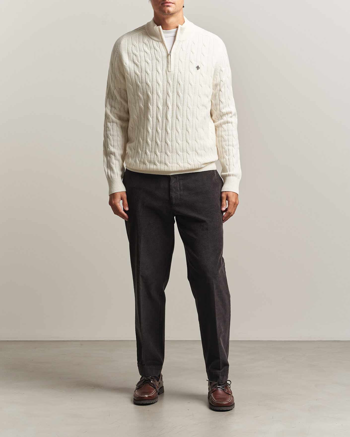 Uomini | Maglieria | Morris | Hertford Cable Half Zip Off White