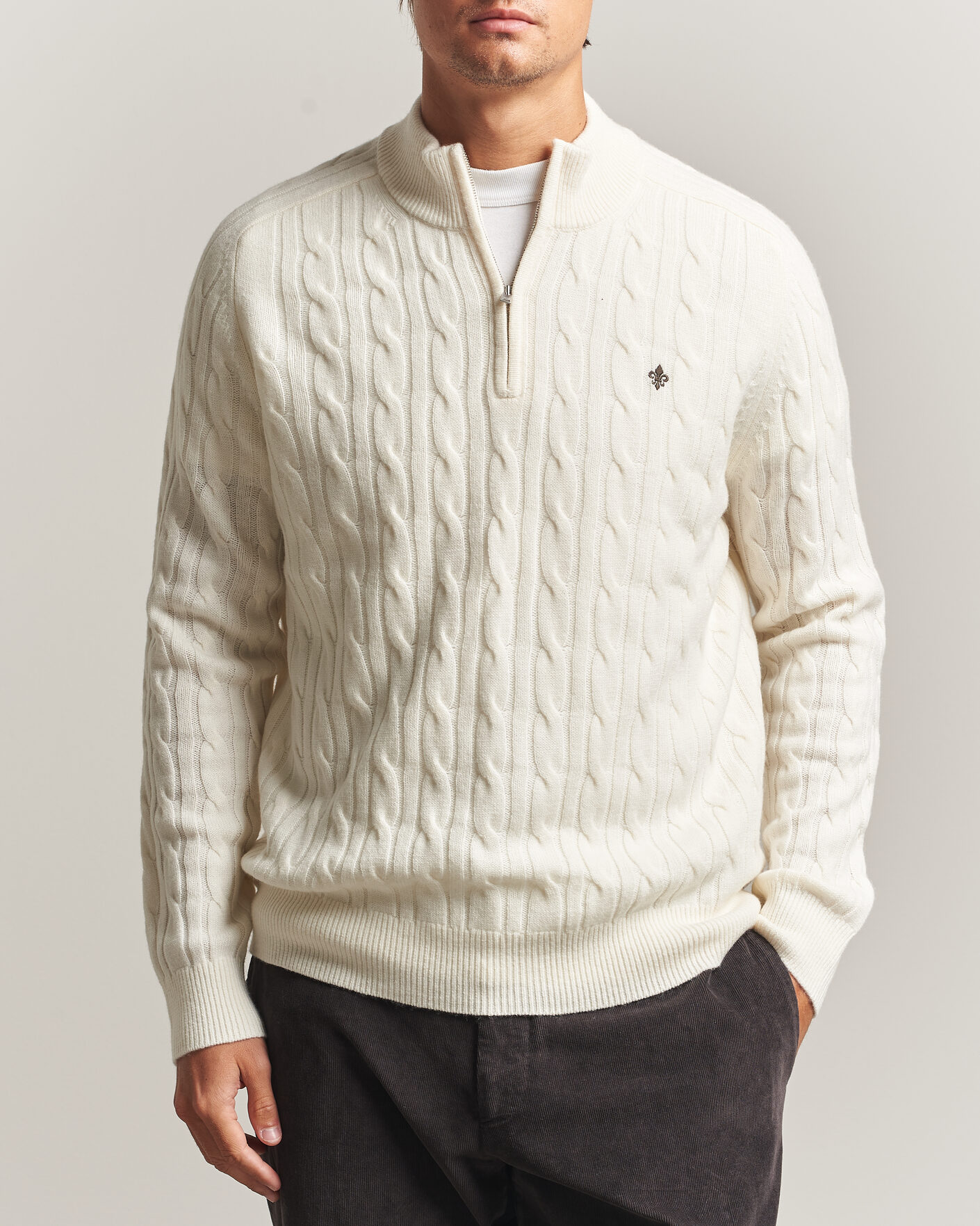 Uomini | Maglieria | Morris | Hertford Cable Half Zip Off White