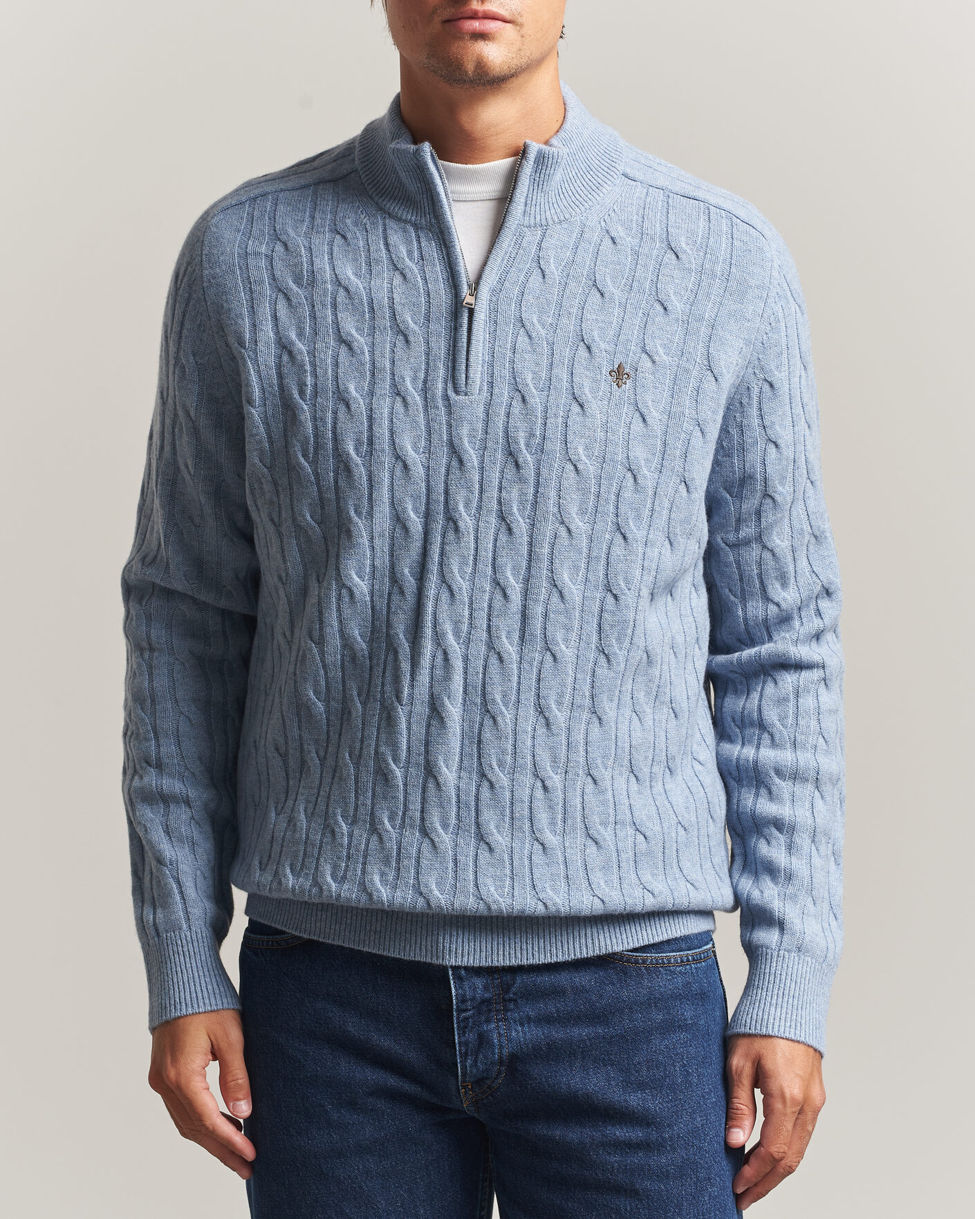 Uomini | Maglieria | Morris | Hertford Cable Half Zip Blue