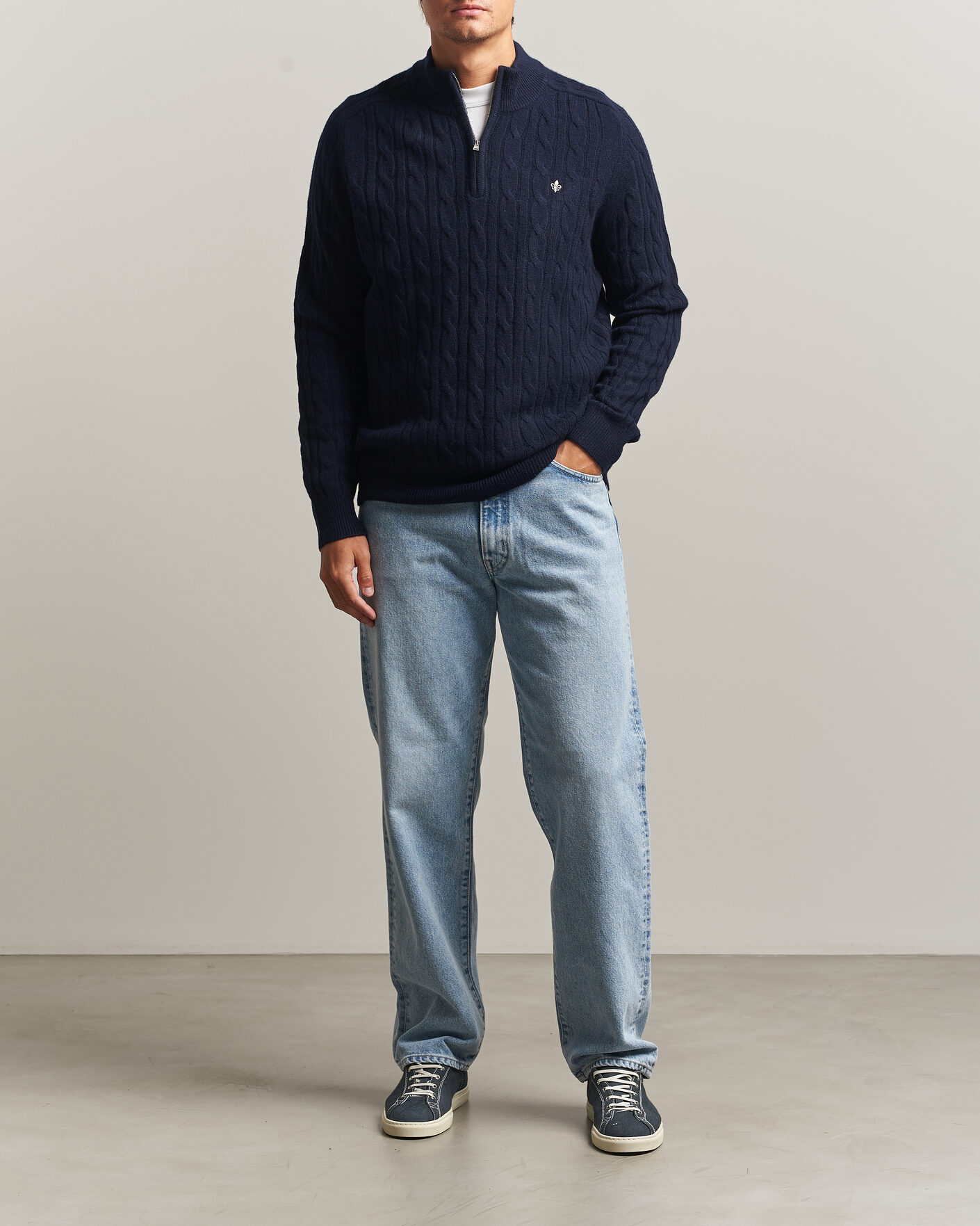Uomini | Maglieria | Morris | Hertford Cable Half Zip Navy