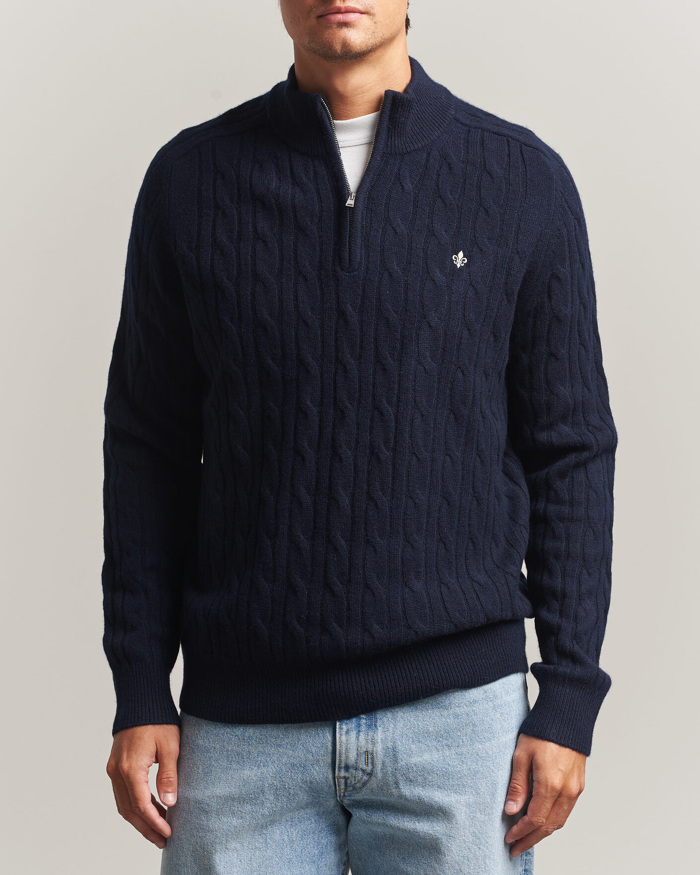 Uomini | Maglieria | Morris | Hertford Cable Half Zip Navy