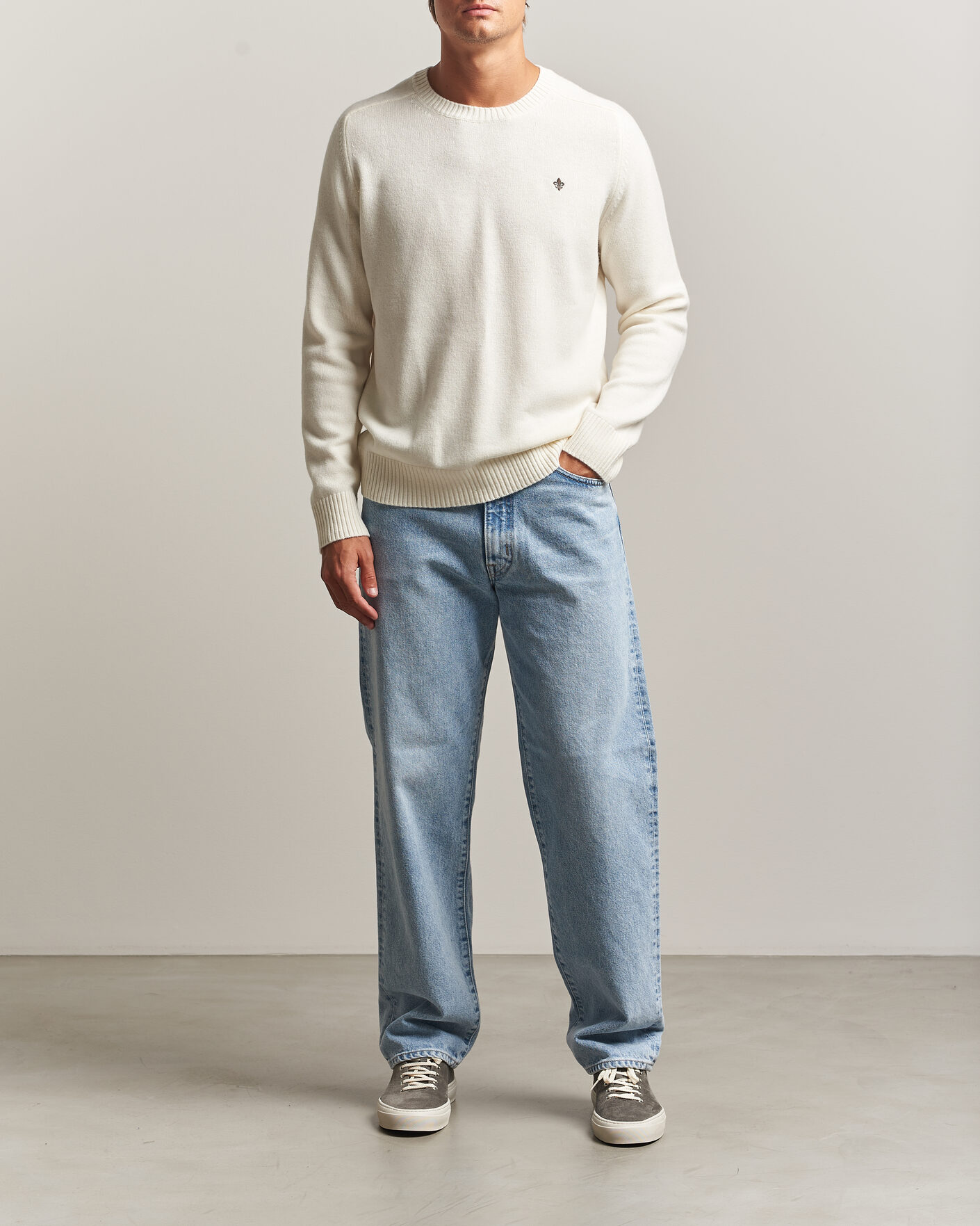 Uomini | Maglieria | Morris | Hertford Lambswool Crew Neck Off White