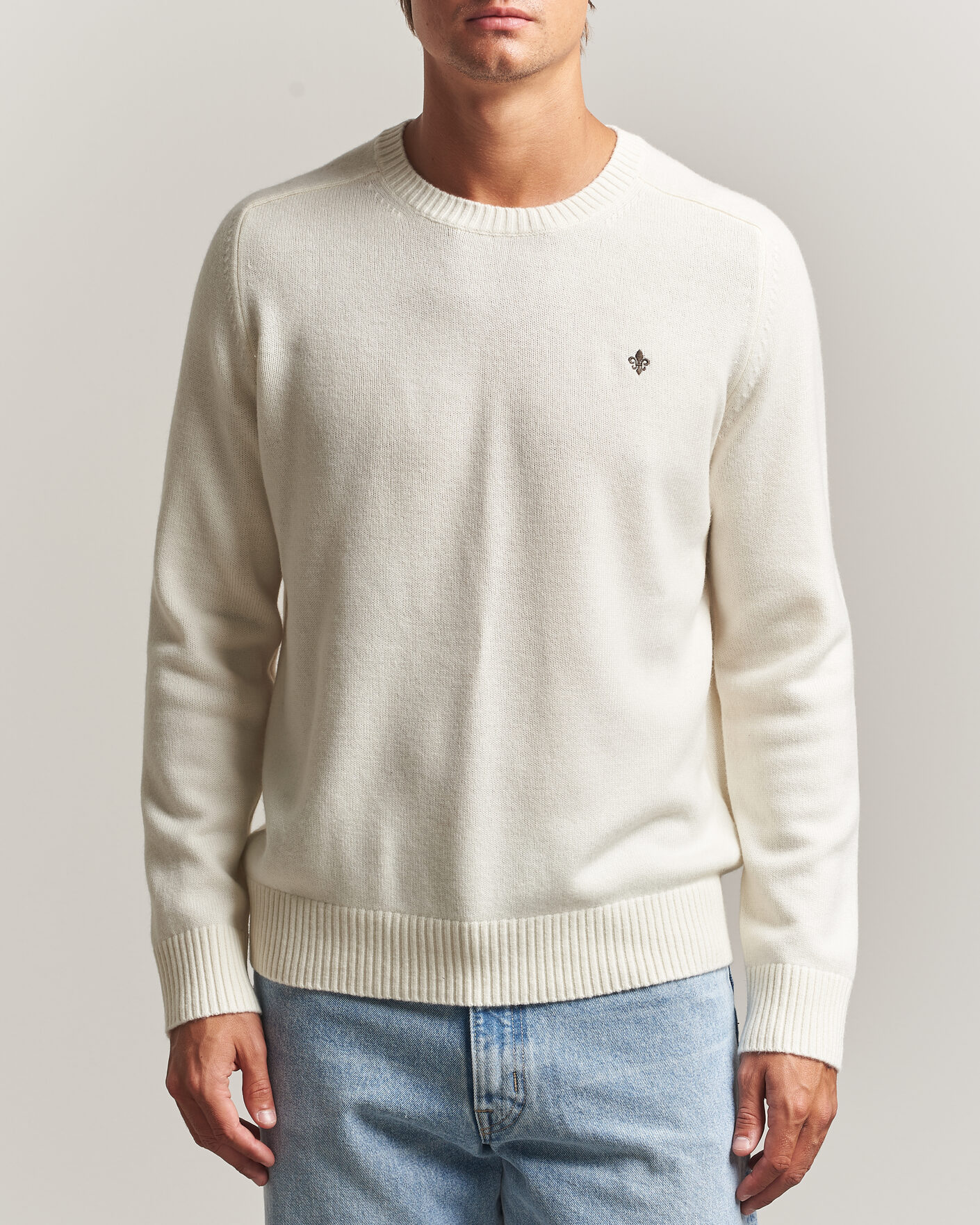 Uomini | Maglieria | Morris | Hertford Lambswool Crew Neck Off White