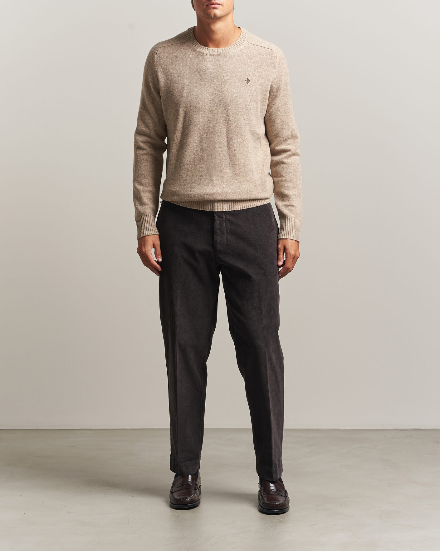 Uomini | Maglieria | Morris | Hertford Lambswool Crew Neck Khaki