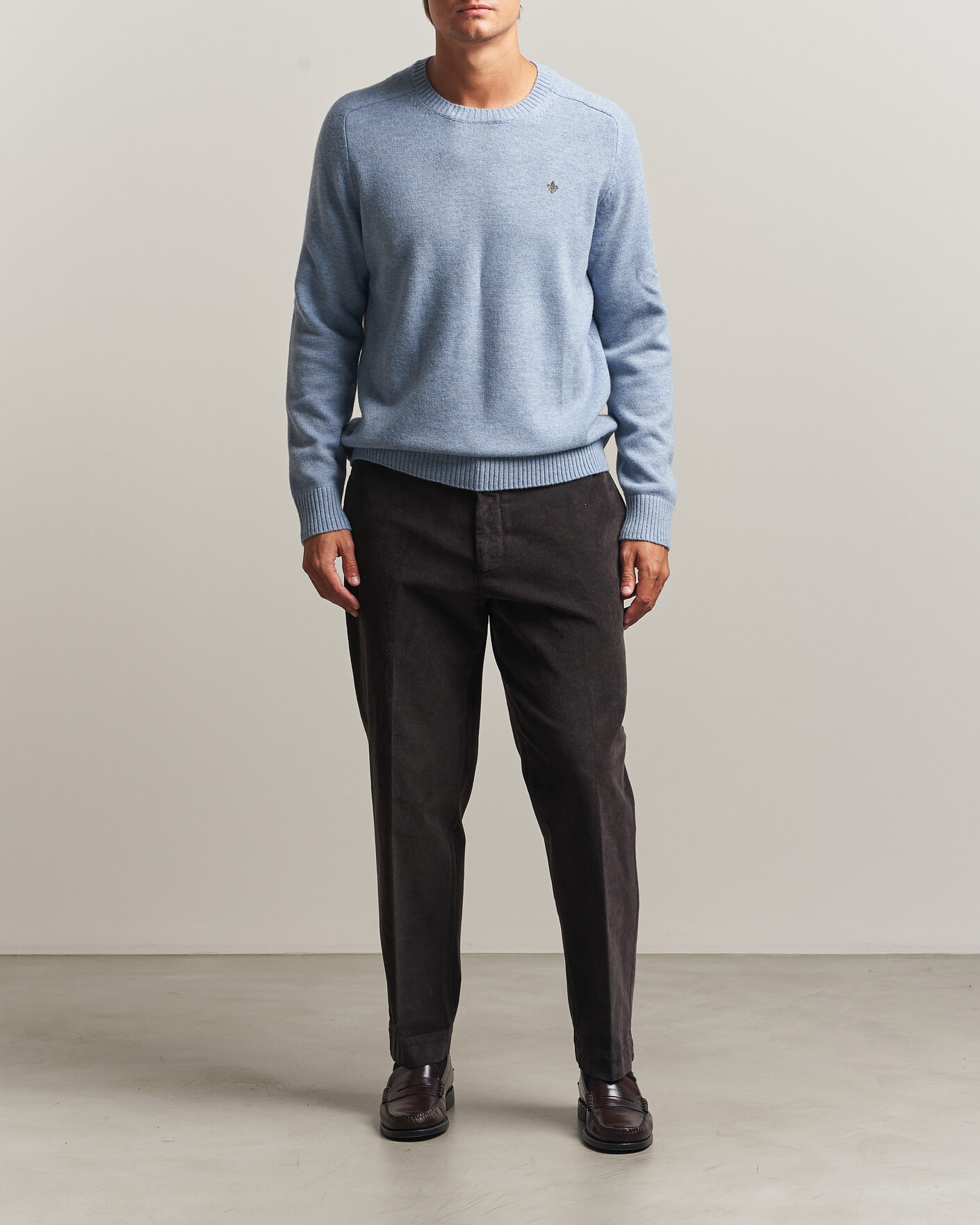 Uomini | Maglieria | Morris | Hertford Lambswool Crew Neck Blue