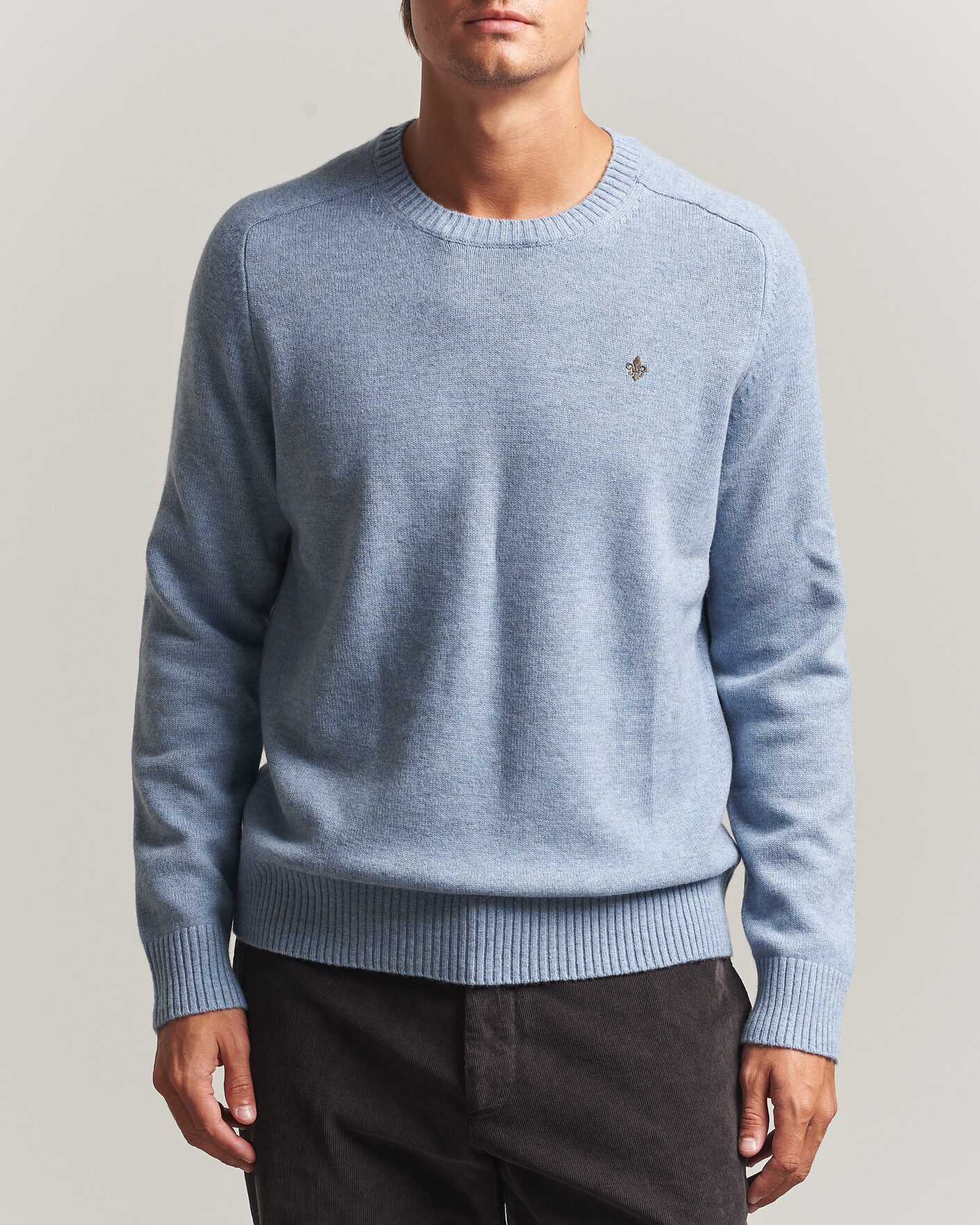 Uomini | Maglieria | Morris | Hertford Lambswool Crew Neck Blue
