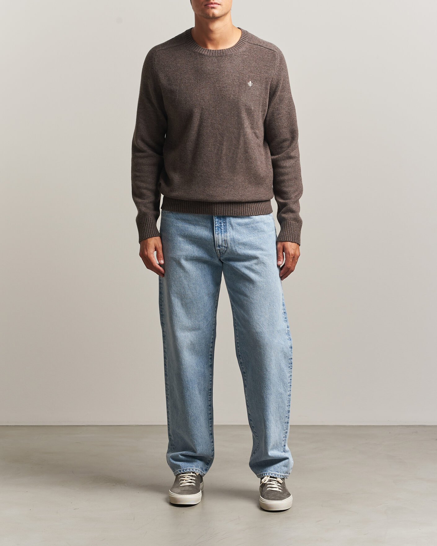 Uomini | Maglieria | Morris | Hertford Lambswool Crew Neck Brown