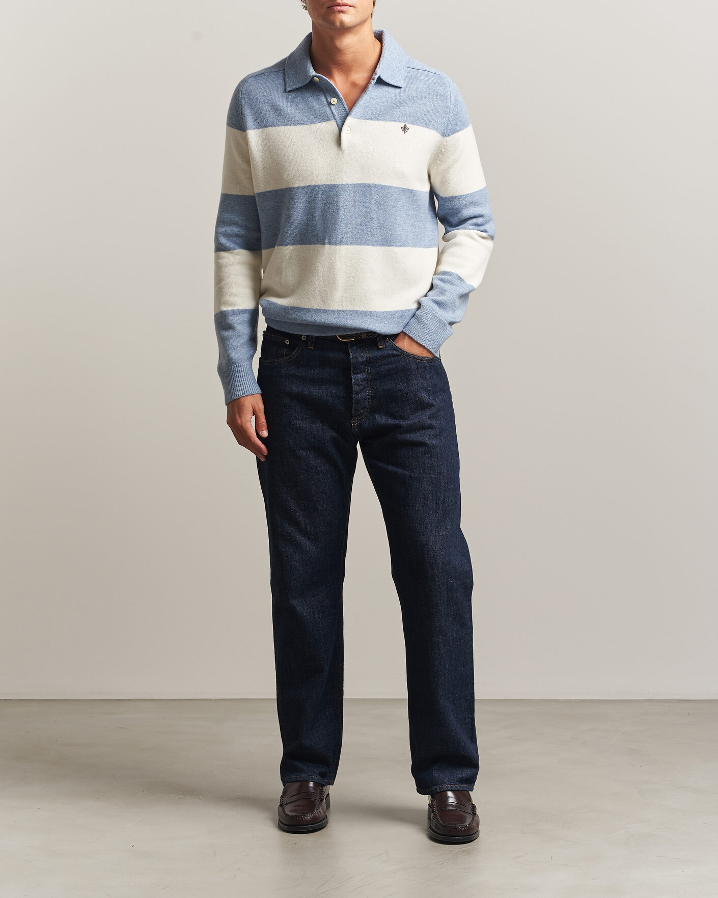 Uomini | Maglieria | Morris | Hertford Knitted Polo Blue