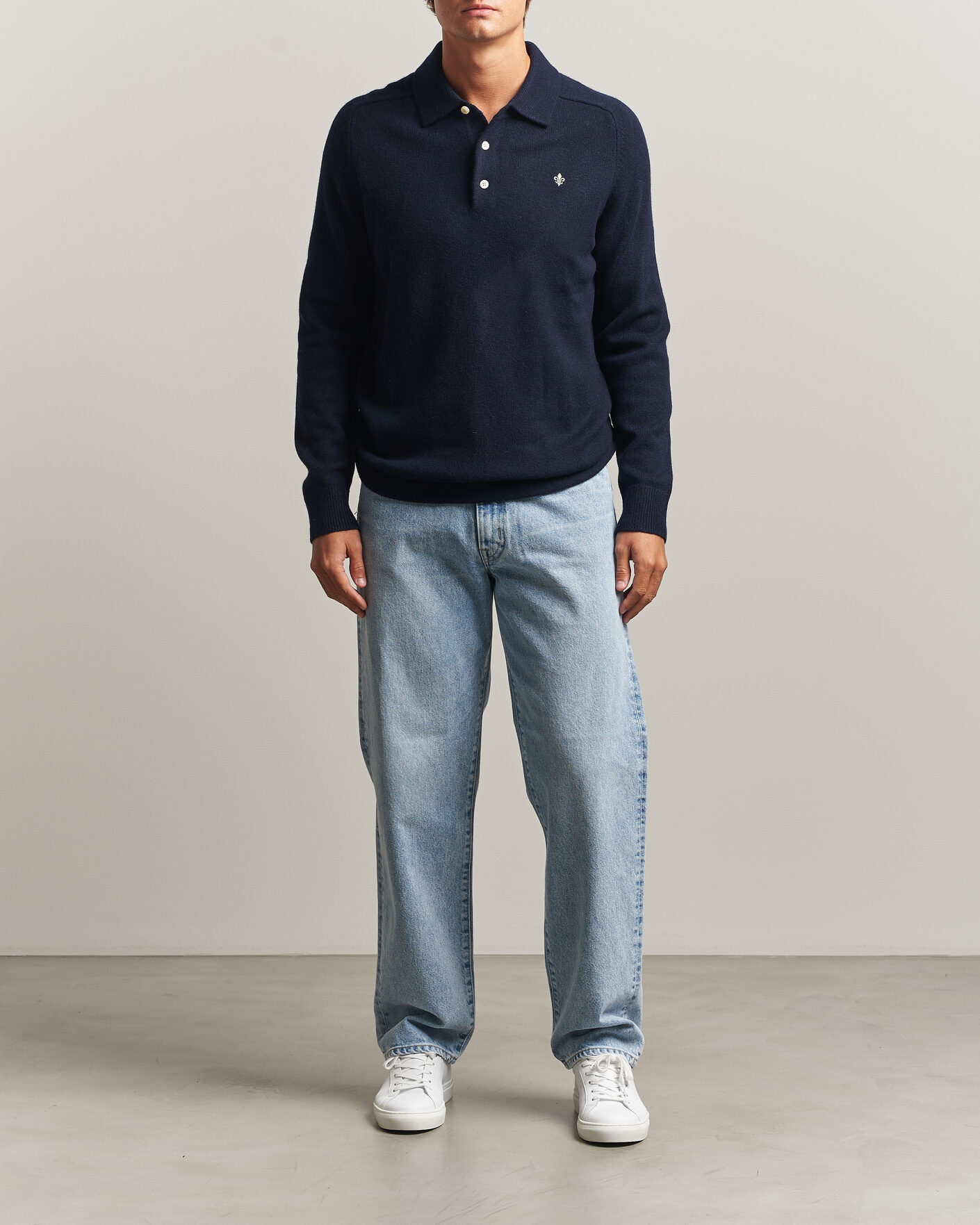 Uomini | Maglieria | Morris | Hetford Knitted Polo Navy