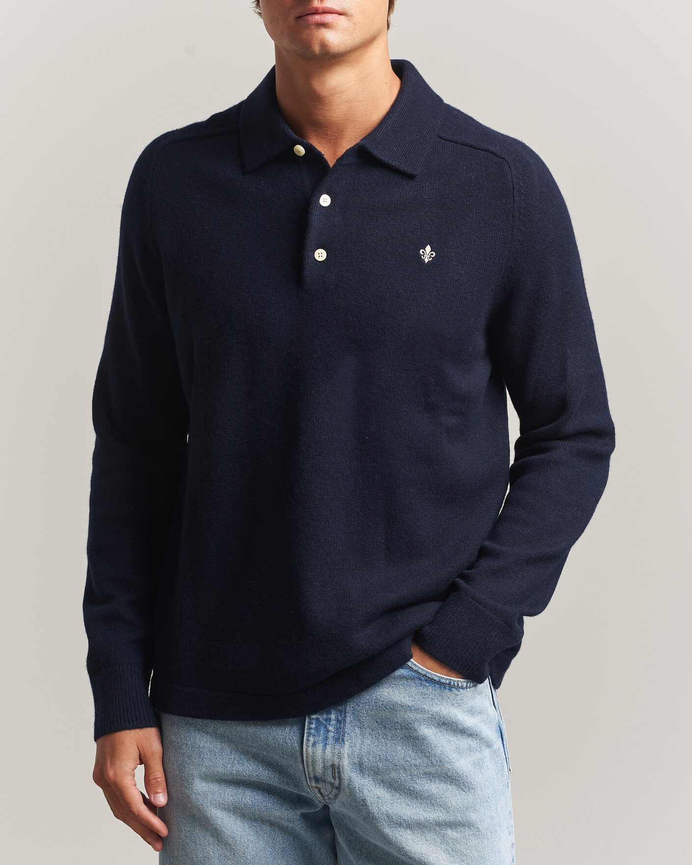 Uomini | Maglieria | Morris | Hetford Knitted Polo Navy