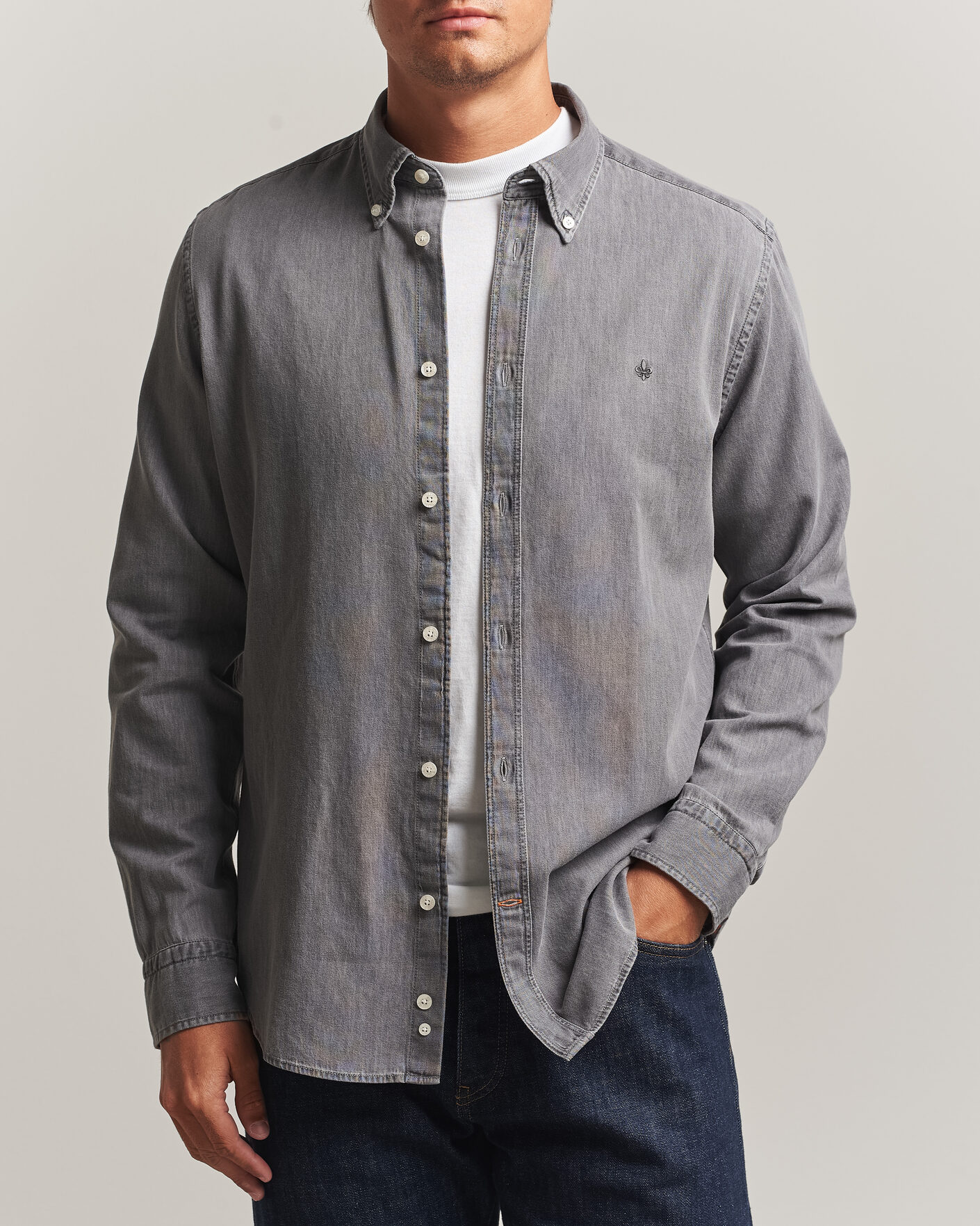 Uomini | Camicie | Morris | Light Denim Shirt Grey