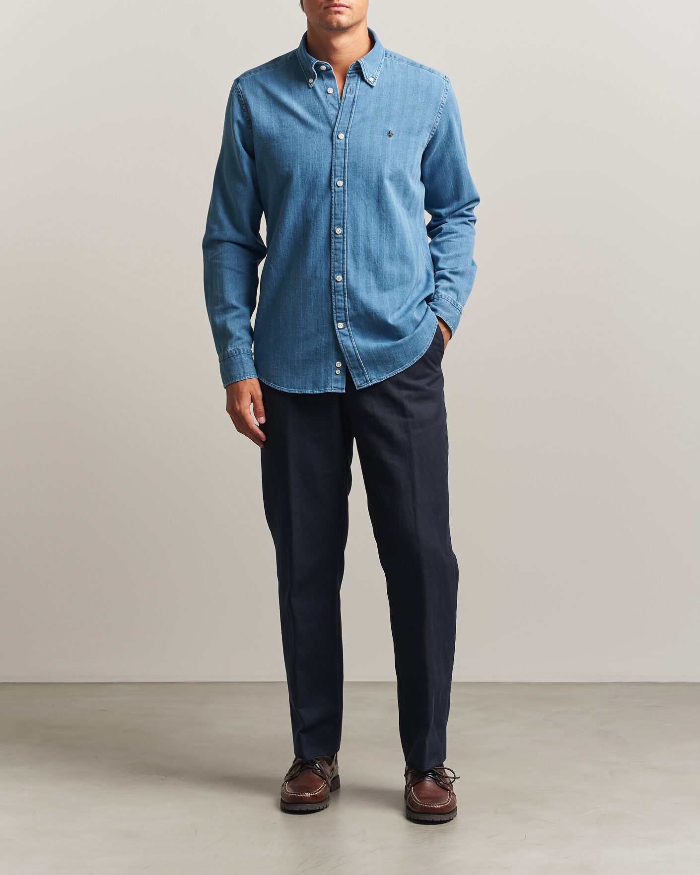 Uomini | Camicie | Morris | Indigo Herringbone Shirt Light Blue