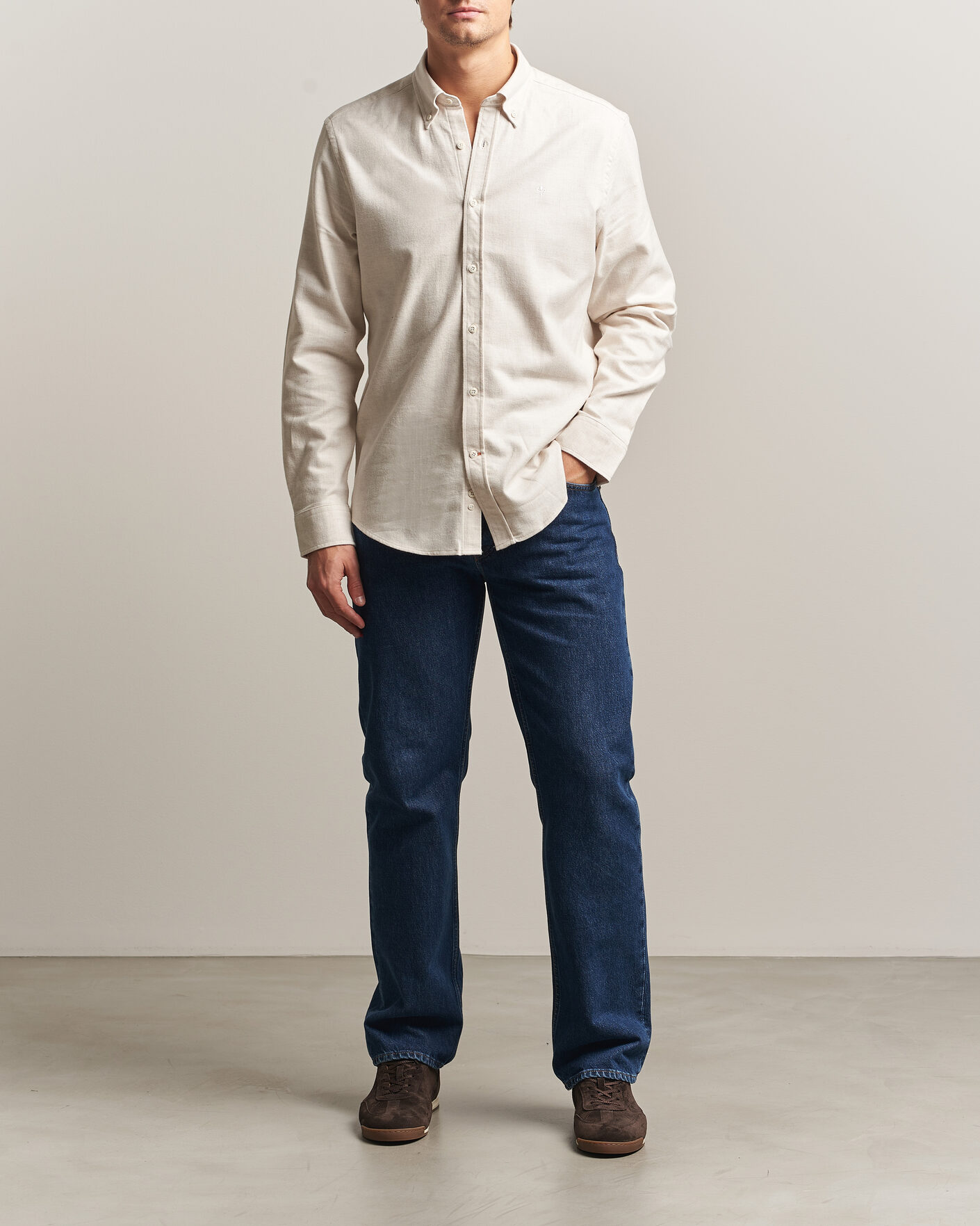 Uomini | Camicie | Morris | Flannel Herringbone Shirt Off White