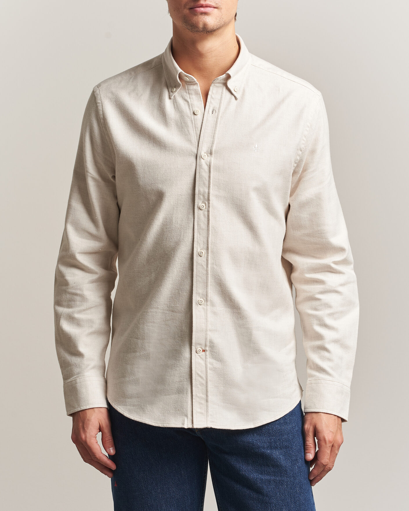 Uomini | Camicie | Morris | Flannel Herringbone Shirt Off White