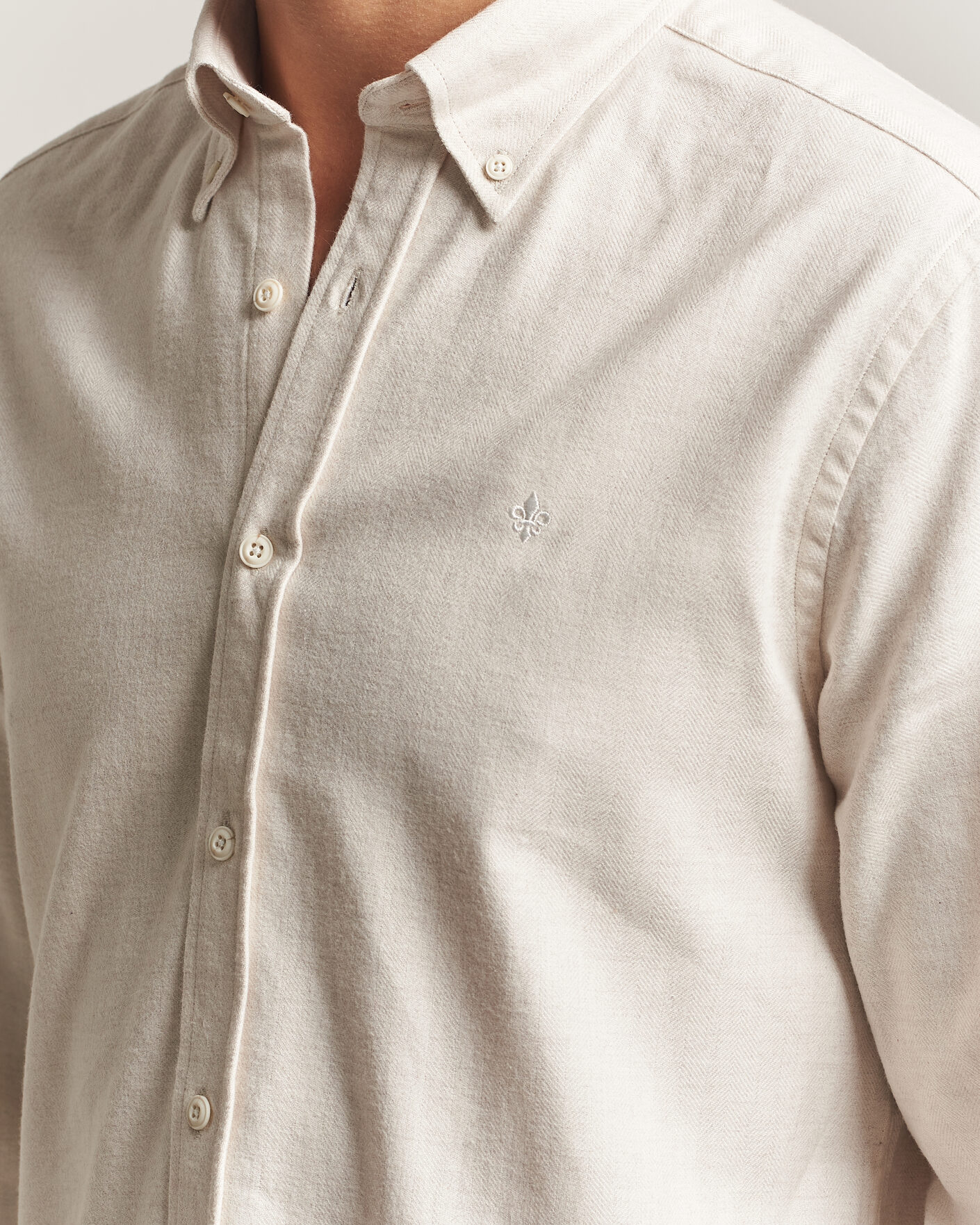 Uomini | Camicie | Morris | Flannel Herringbone Shirt Off White