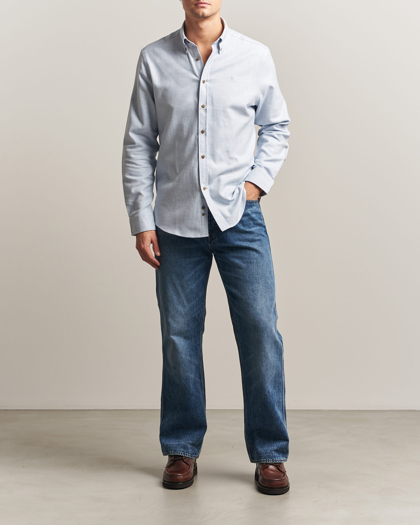 Uomini | Camicie | Morris | Flannel Herringbone Shirt Light Blue