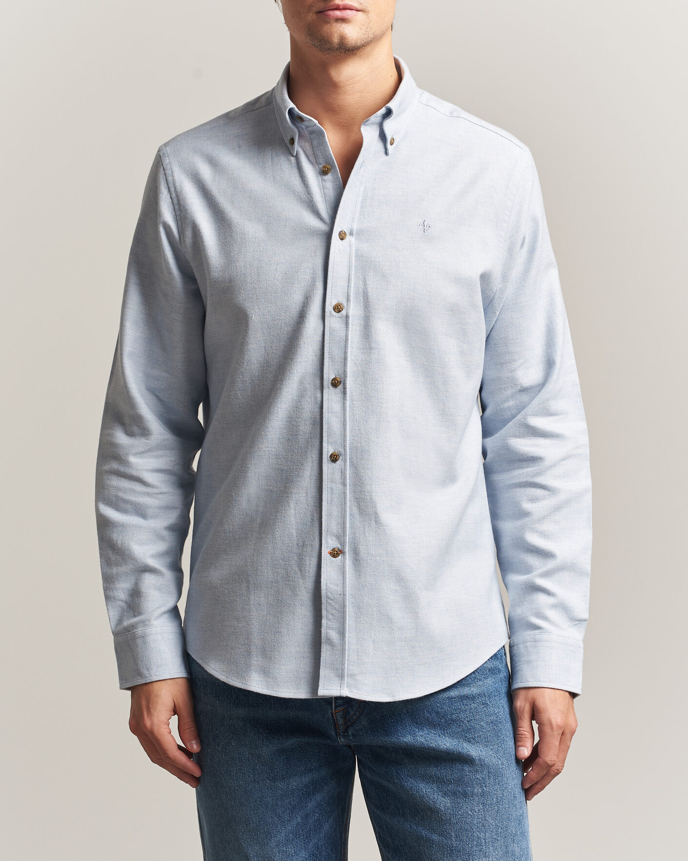 Uomini | Camicie | Morris | Flannel Herringbone Shirt Light Blue
