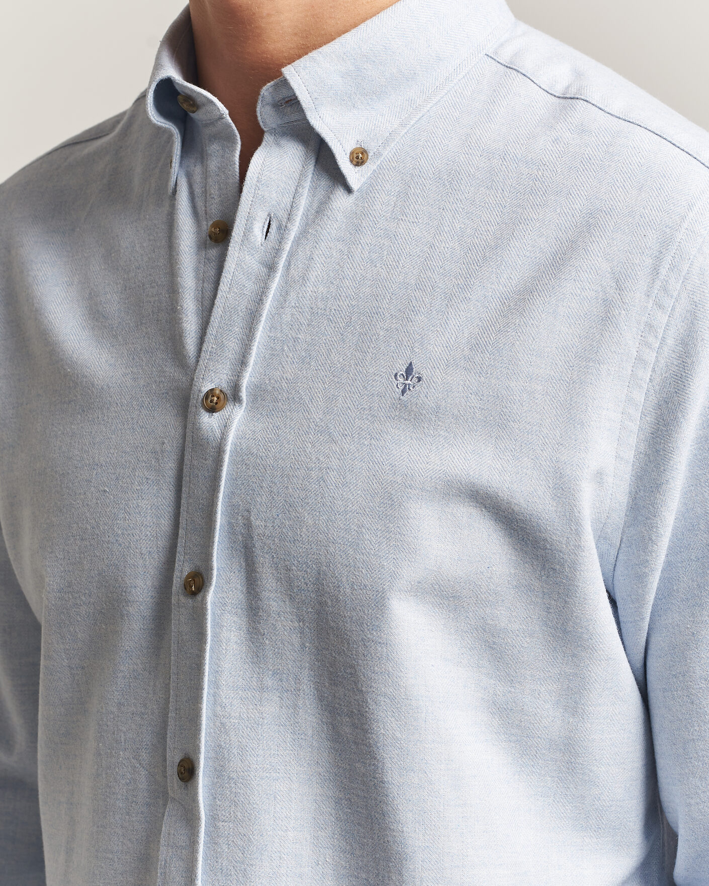 Uomini | Camicie | Morris | Flannel Herringbone Shirt Light Blue