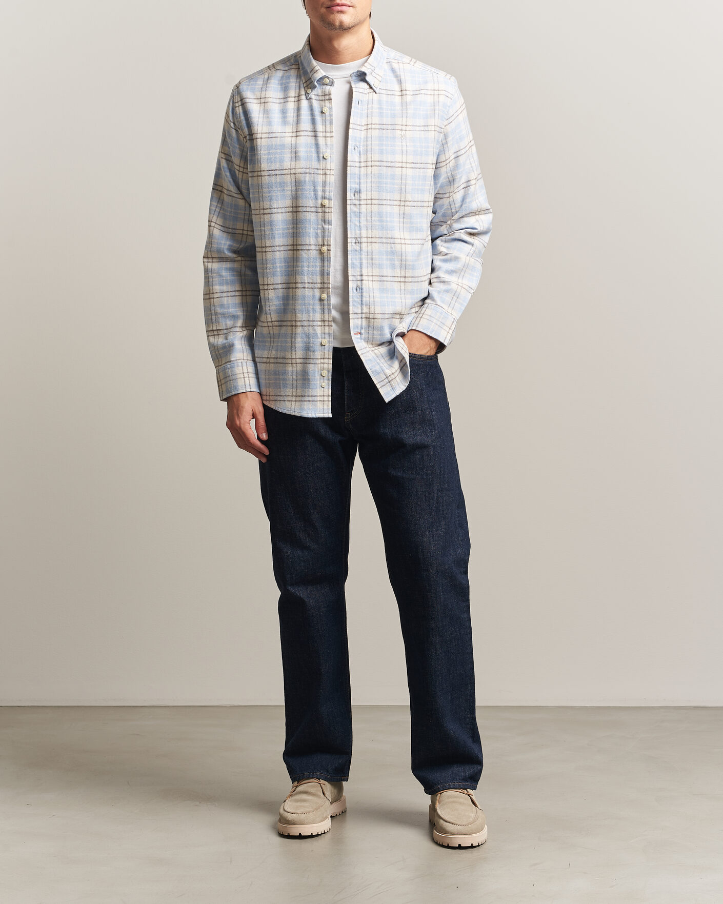 Uomini | Camicie | Morris | Flannel Mouliné Shirt Light Blue