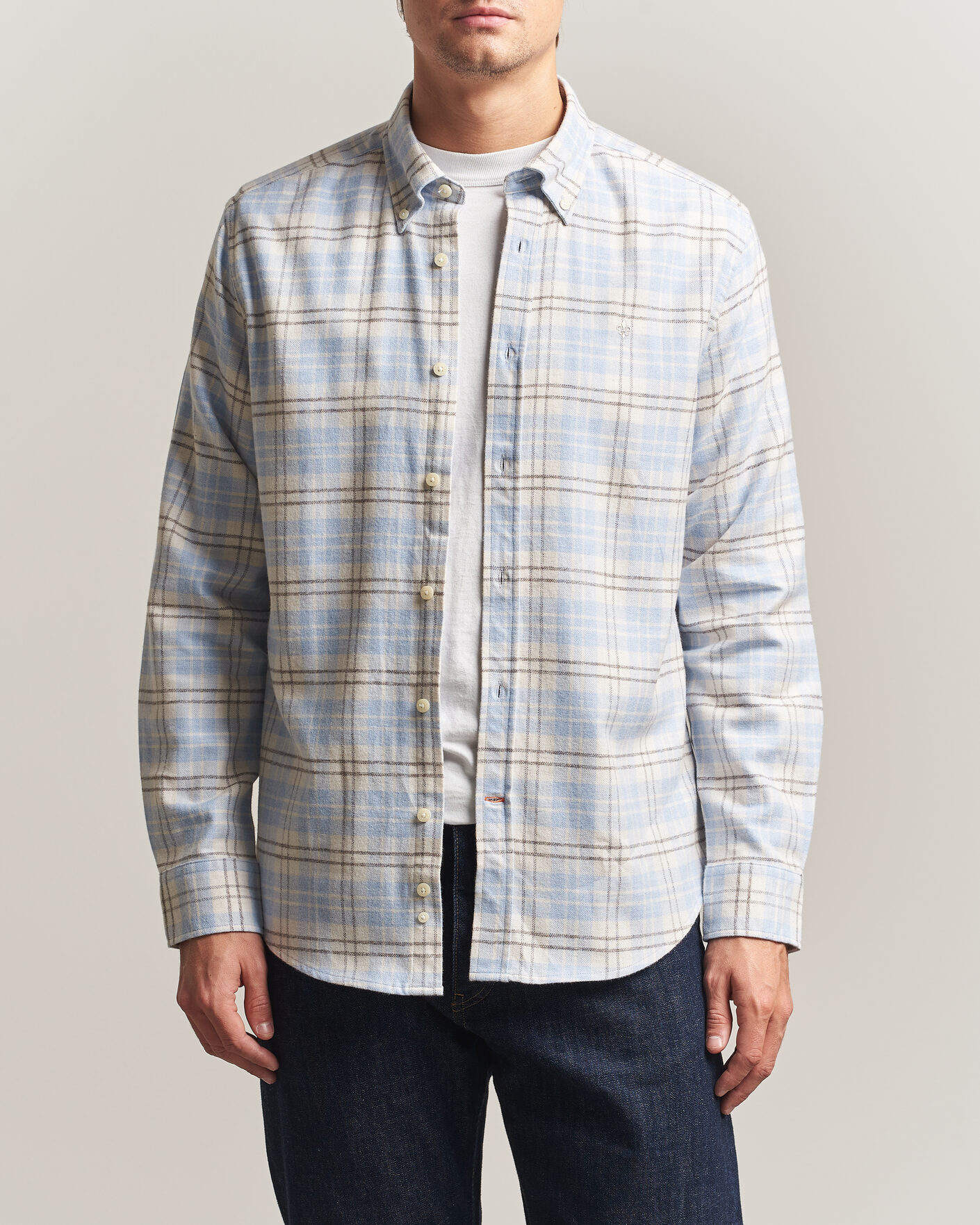 Uomini | Camicie | Morris | Flannel Mouliné Shirt Light Blue