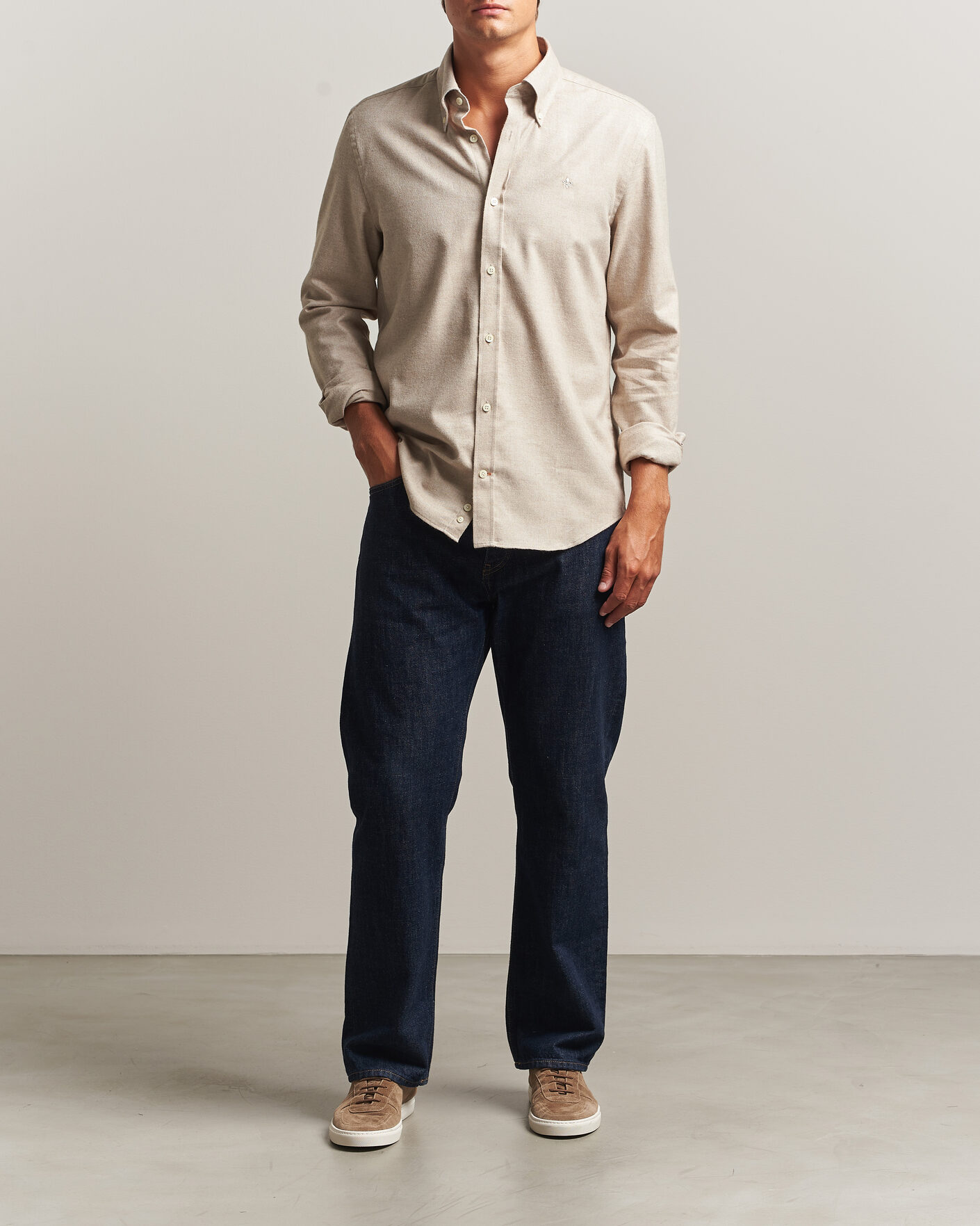 Uomini | Camicie | Morris | Cashmere Twill Shirt Khaki